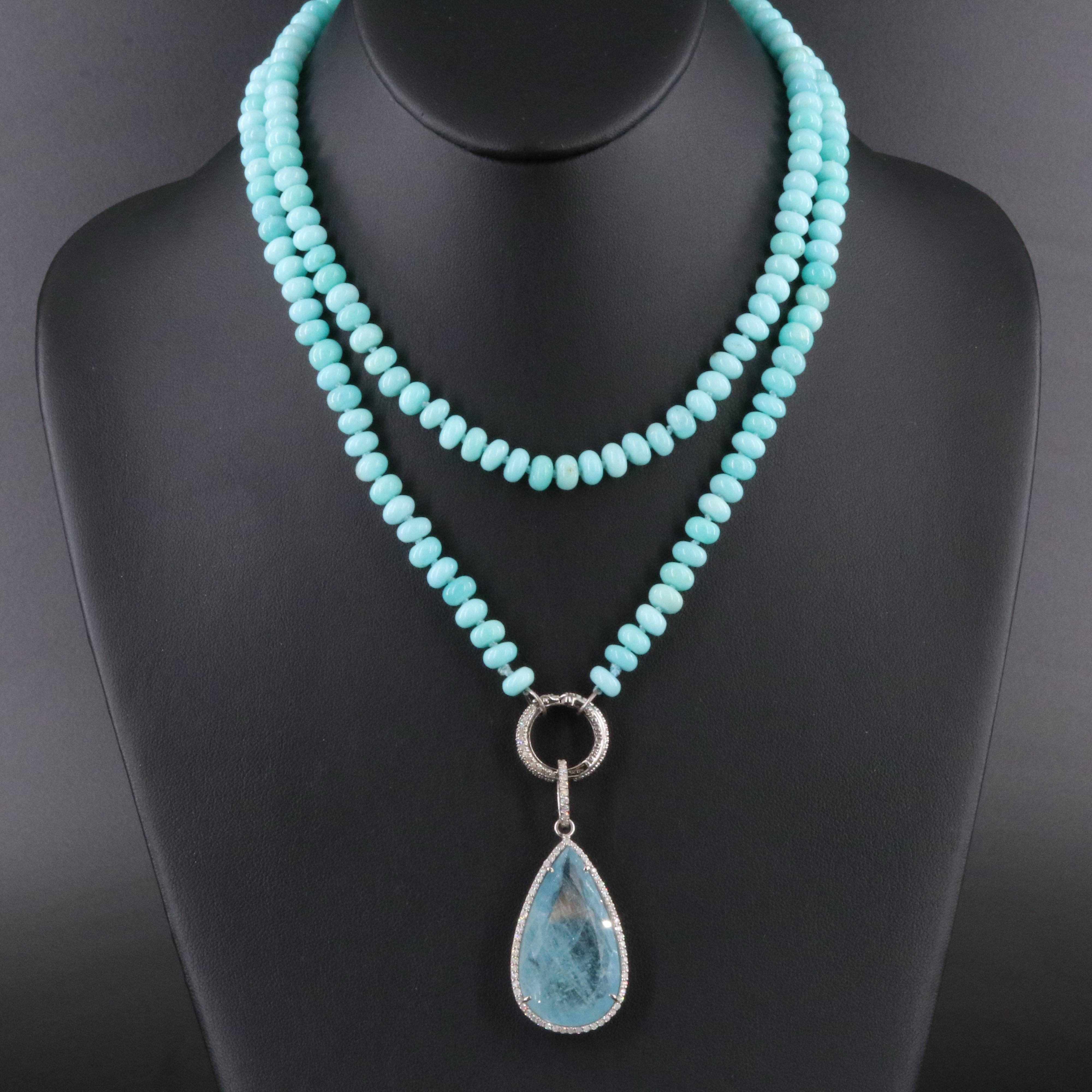 Sheryl Lowe Sterling Common Opal, Aquamarine and Diamond Necklace
