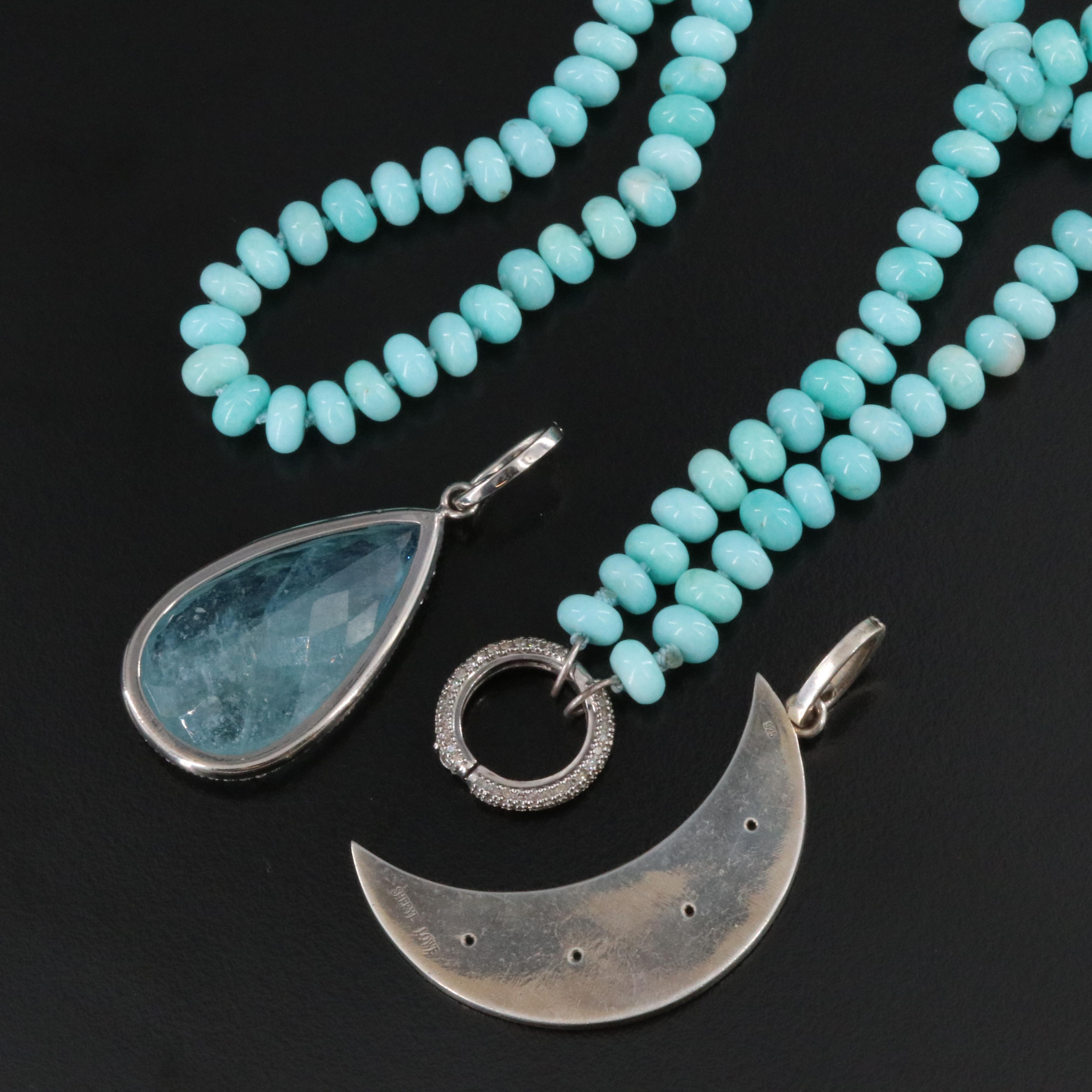 Sheryl Lowe Sterling Common Opal, Aquamarine and Diamond Necklace