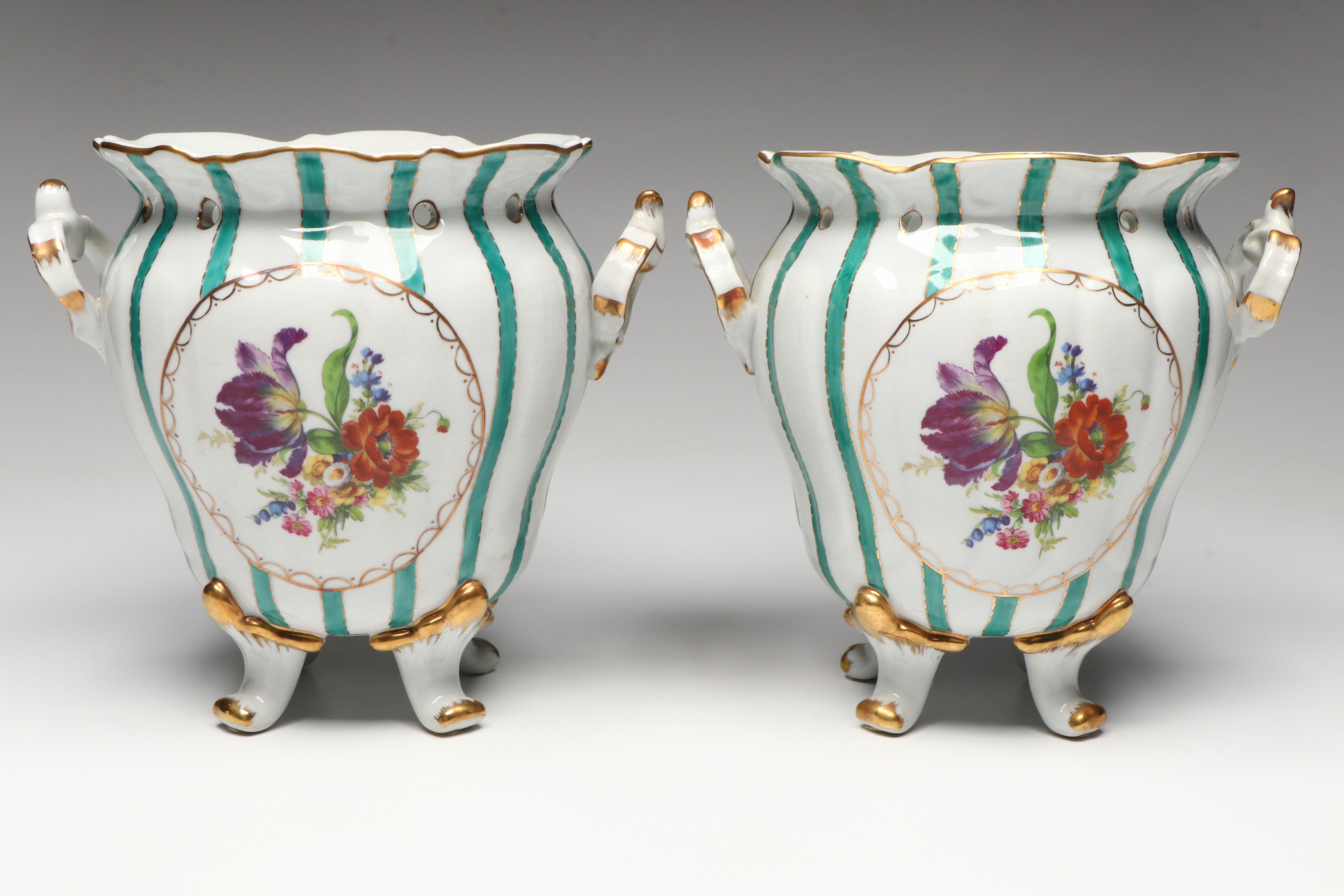 Royal Europe Hand-Painted Gilt Ceramic Cachepots