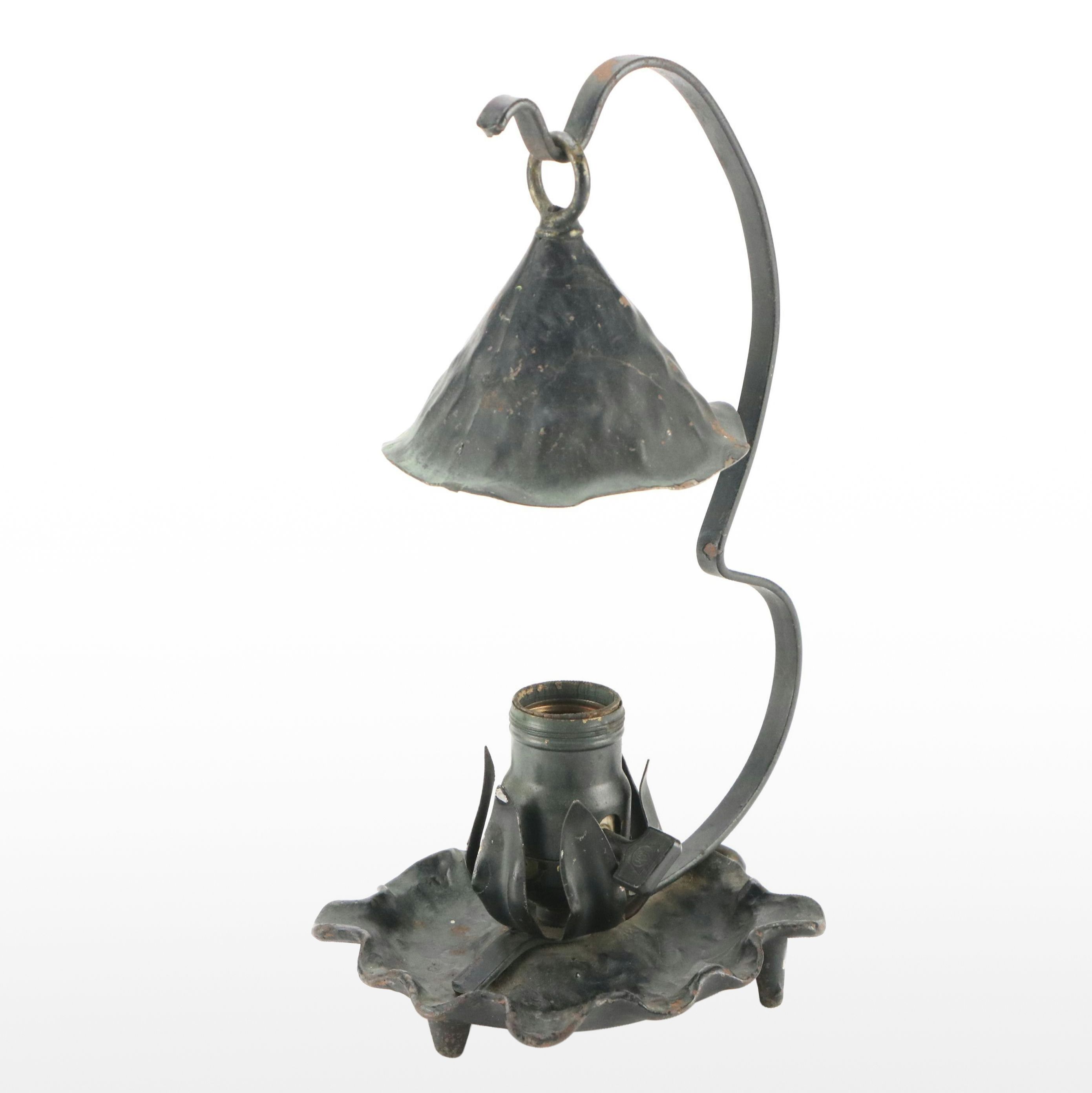 Arts and Crafts Style Patinated Metal "Lily Pad" Desk Lamp, Circa 1910–1920