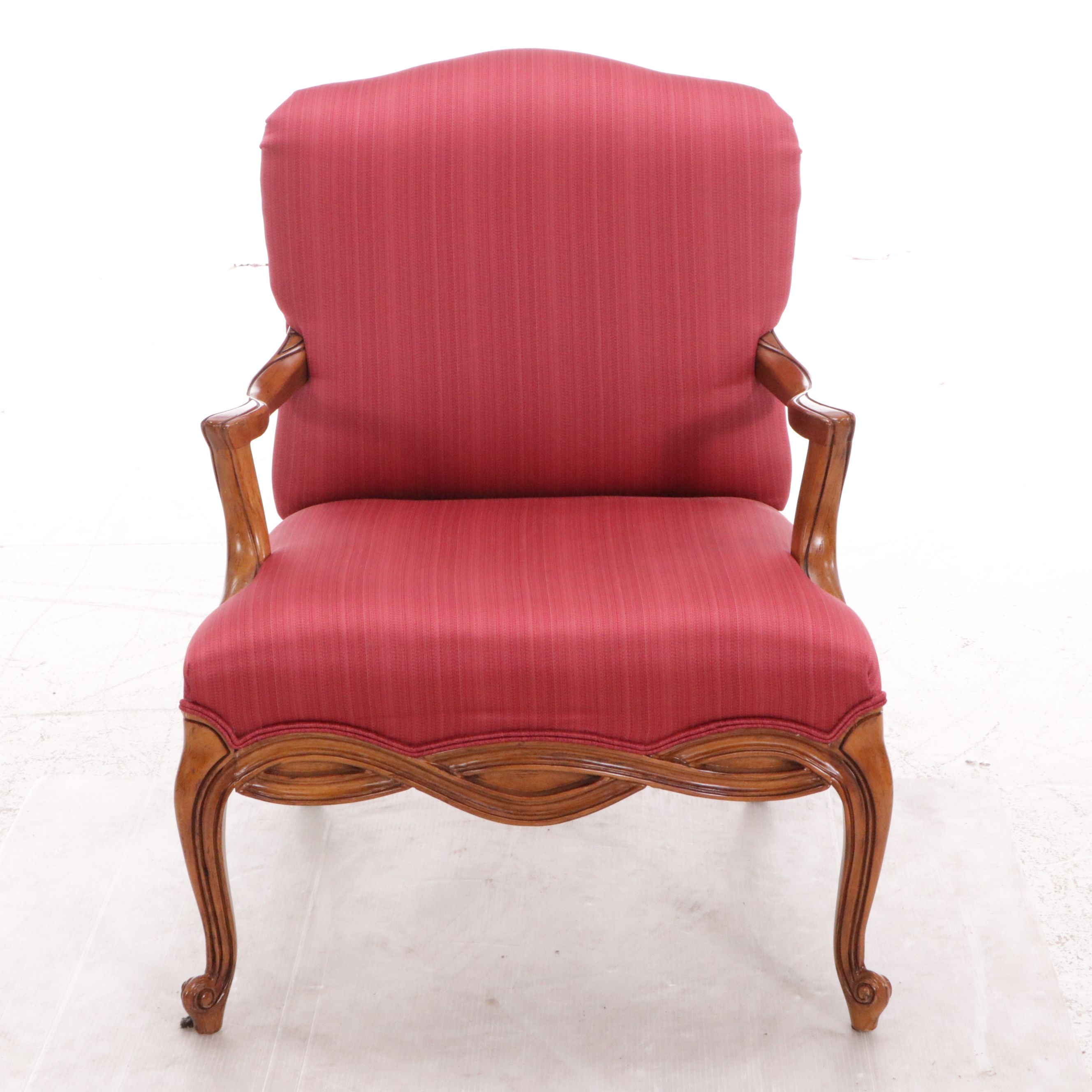 Drexel Heritage French Provincial Style Armchairs with Twisted Band Skirt, Pair