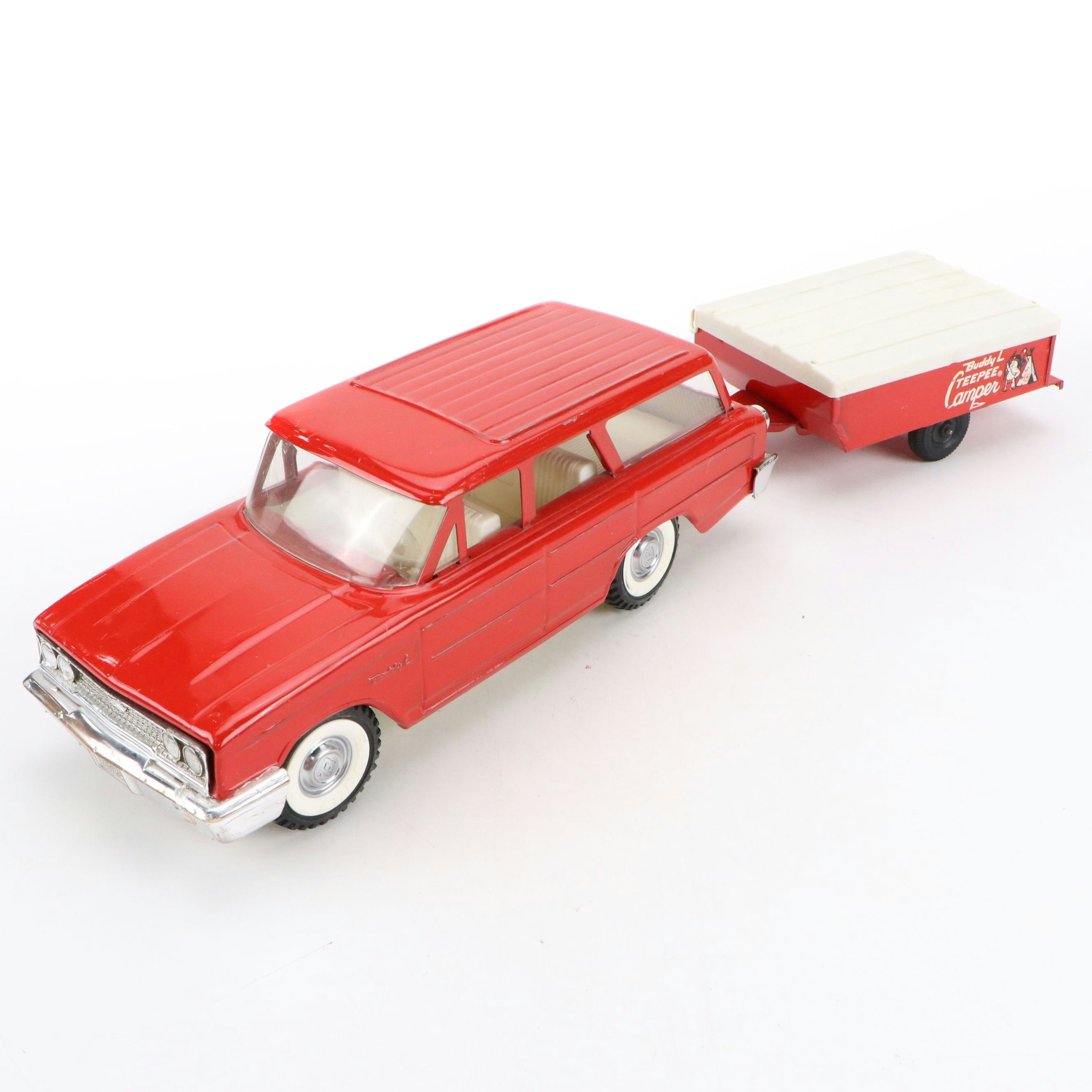 Buddy L Station Wagon & Teepee Camper Toy Set, Mid-20th Century