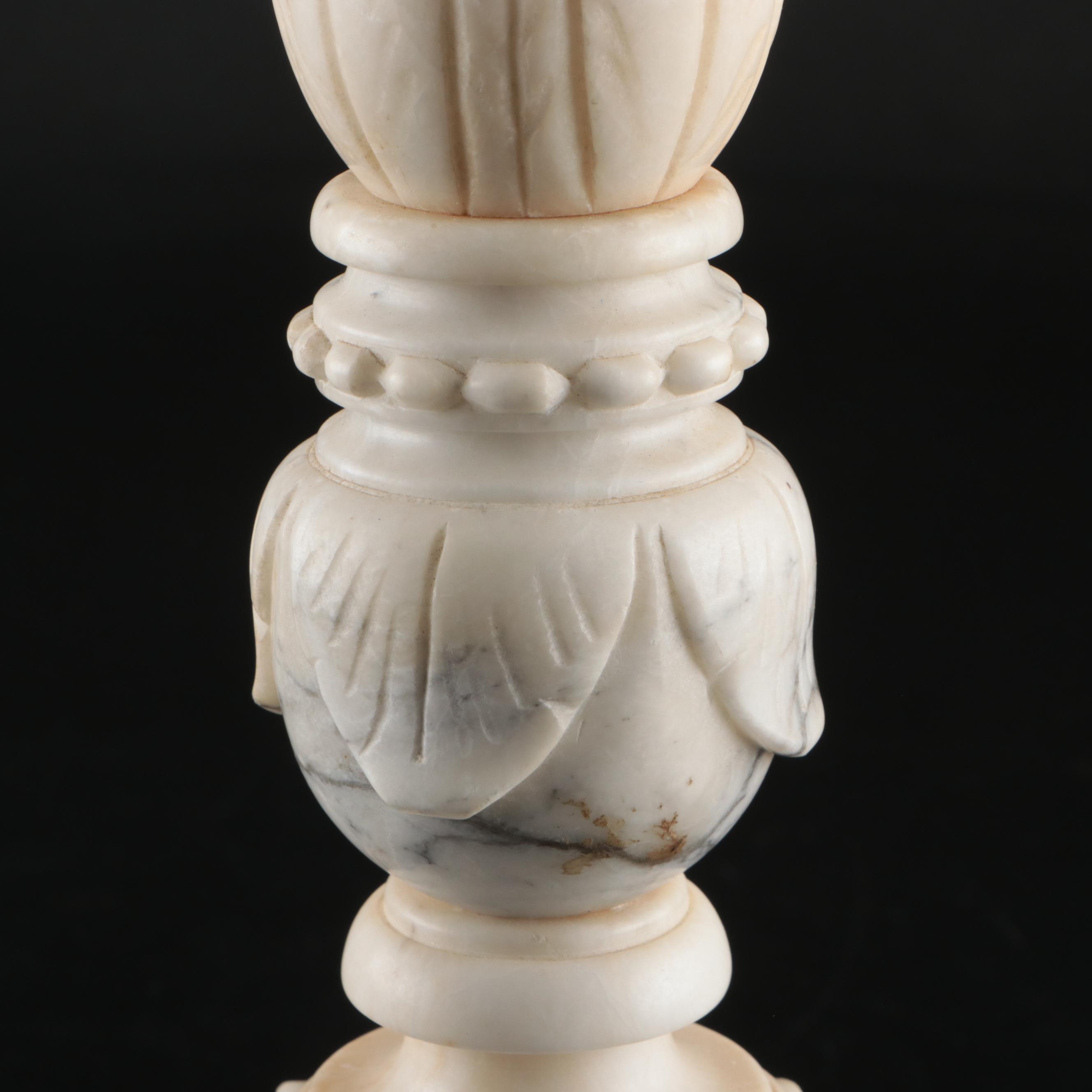 Italian Carved Alabaster Neoclassical Lamp with Acanthus Leaf Motif, Vintage