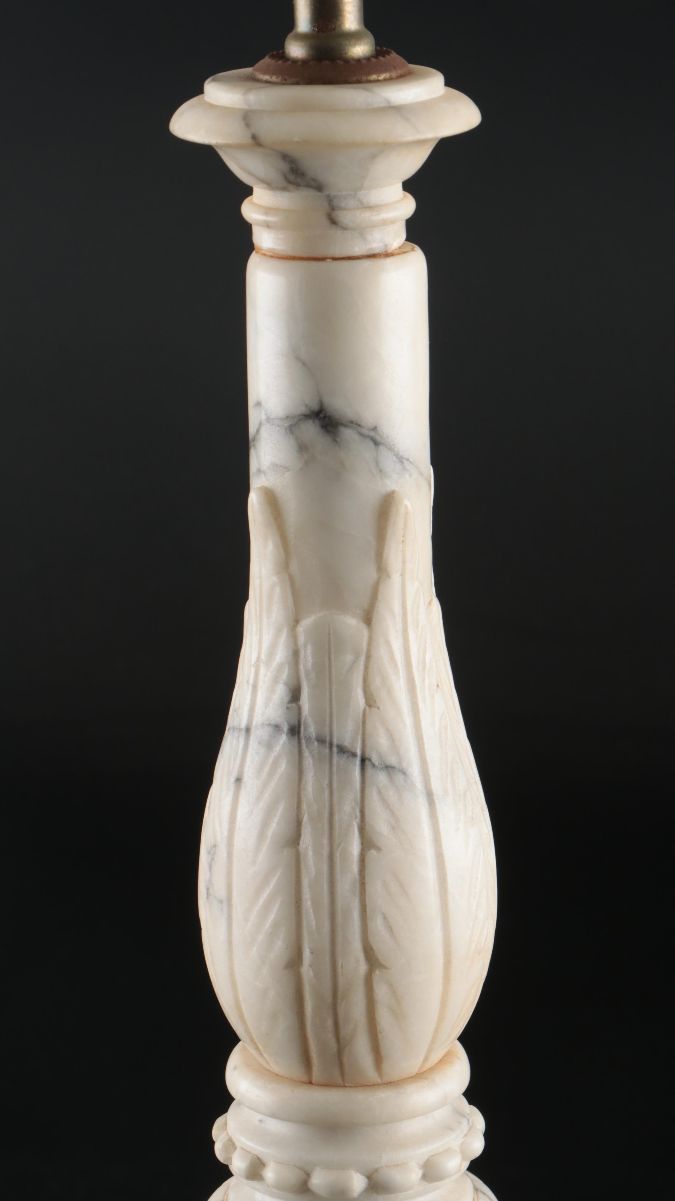 Italian Carved Alabaster Neoclassical Lamp with Acanthus Leaf Motif, Vintage