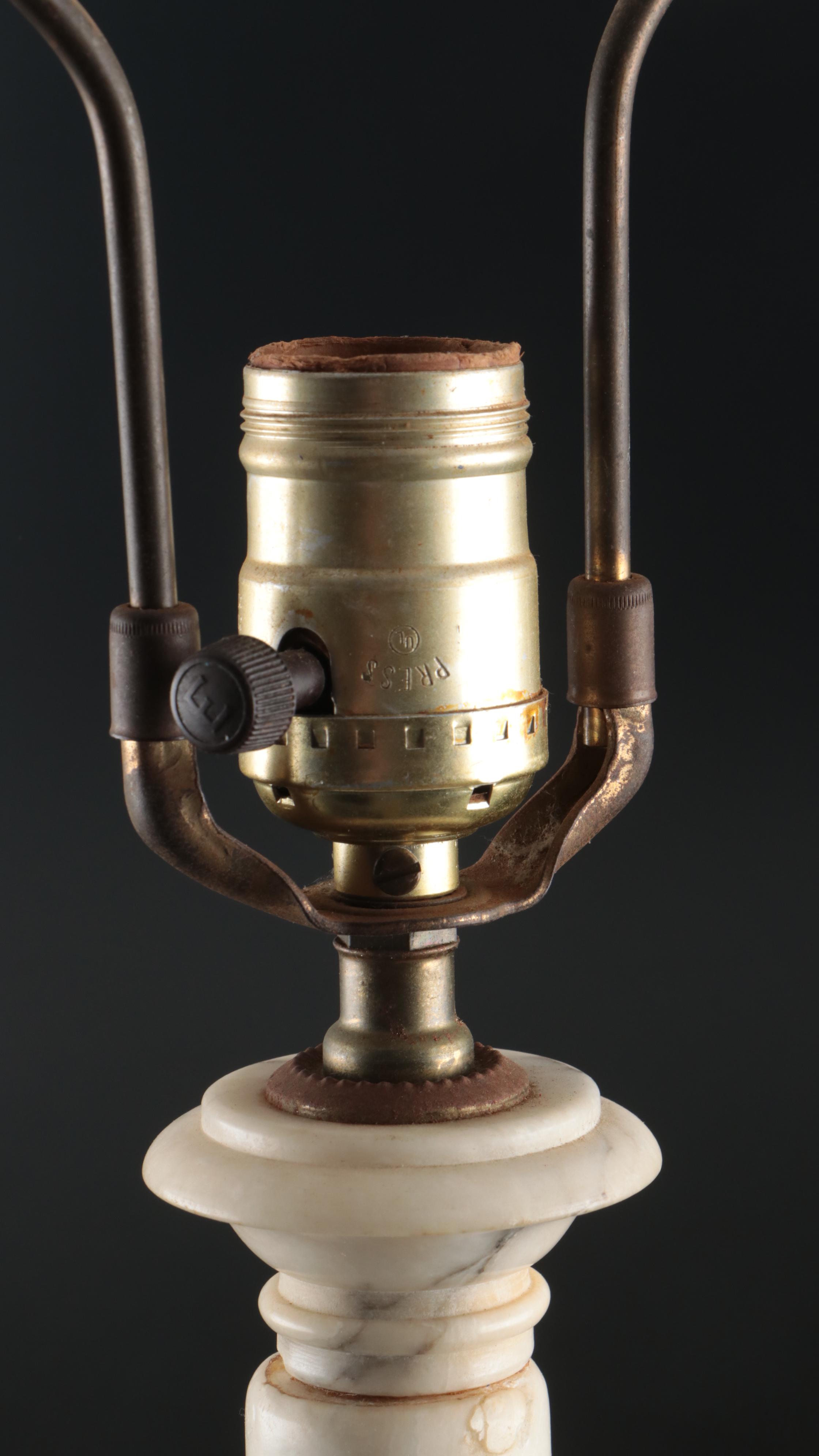 Italian Carved Alabaster Neoclassical Lamp with Acanthus Leaf Motif, Vintage