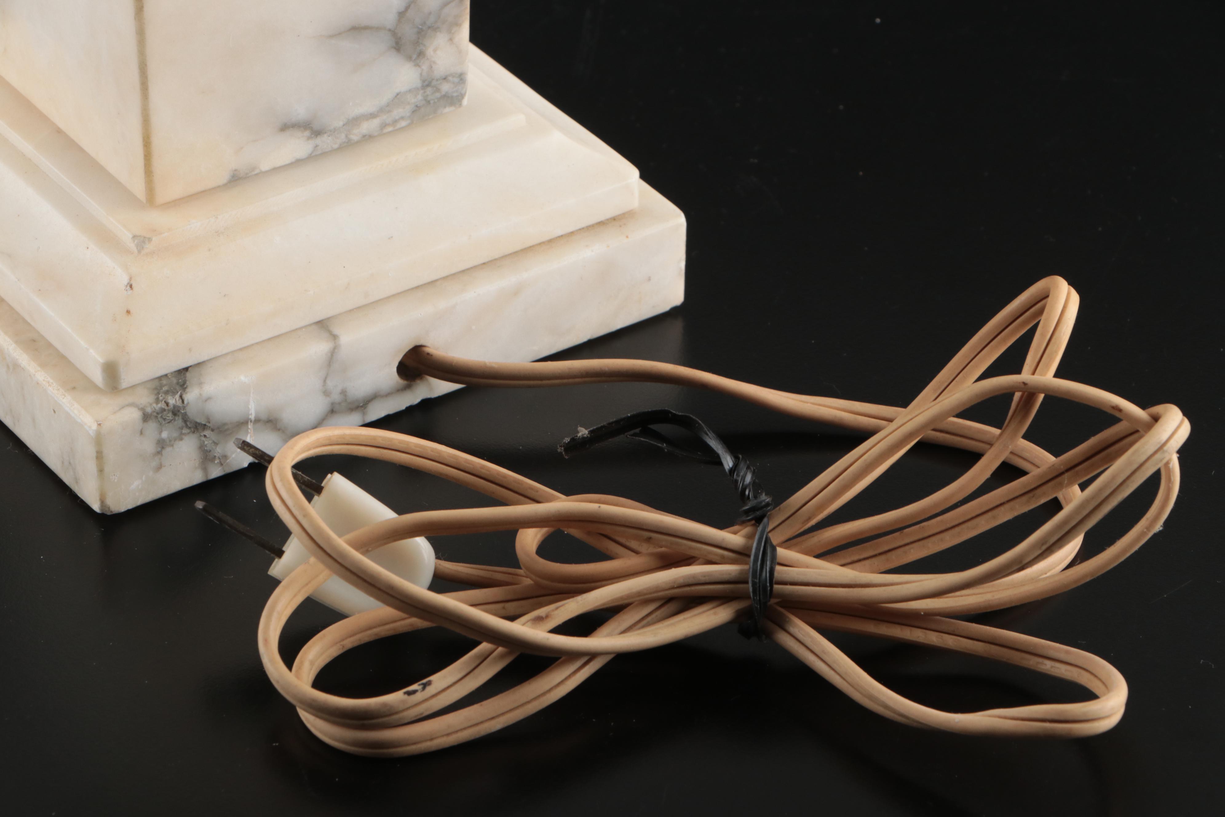 Italian Carved Alabaster Neoclassical Lamp with Acanthus Leaf Motif, Vintage