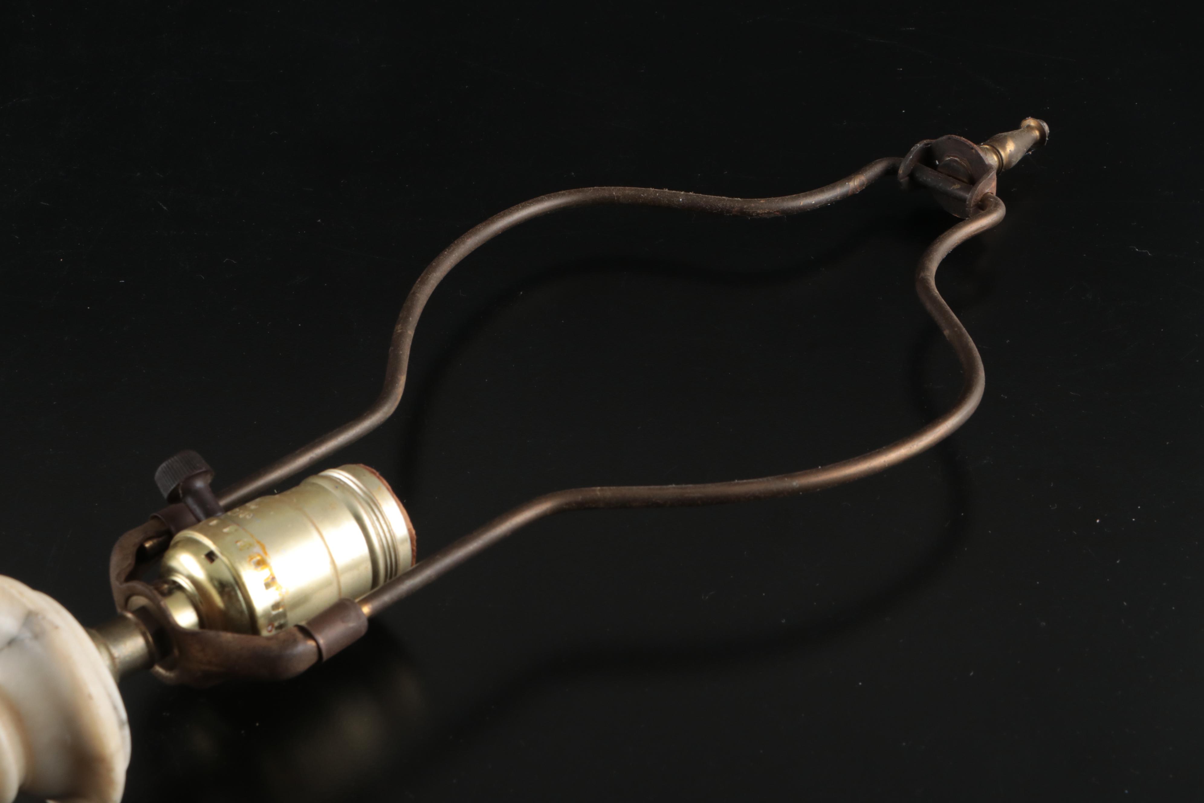 Italian Carved Alabaster Neoclassical Lamp with Acanthus Leaf Motif, Vintage