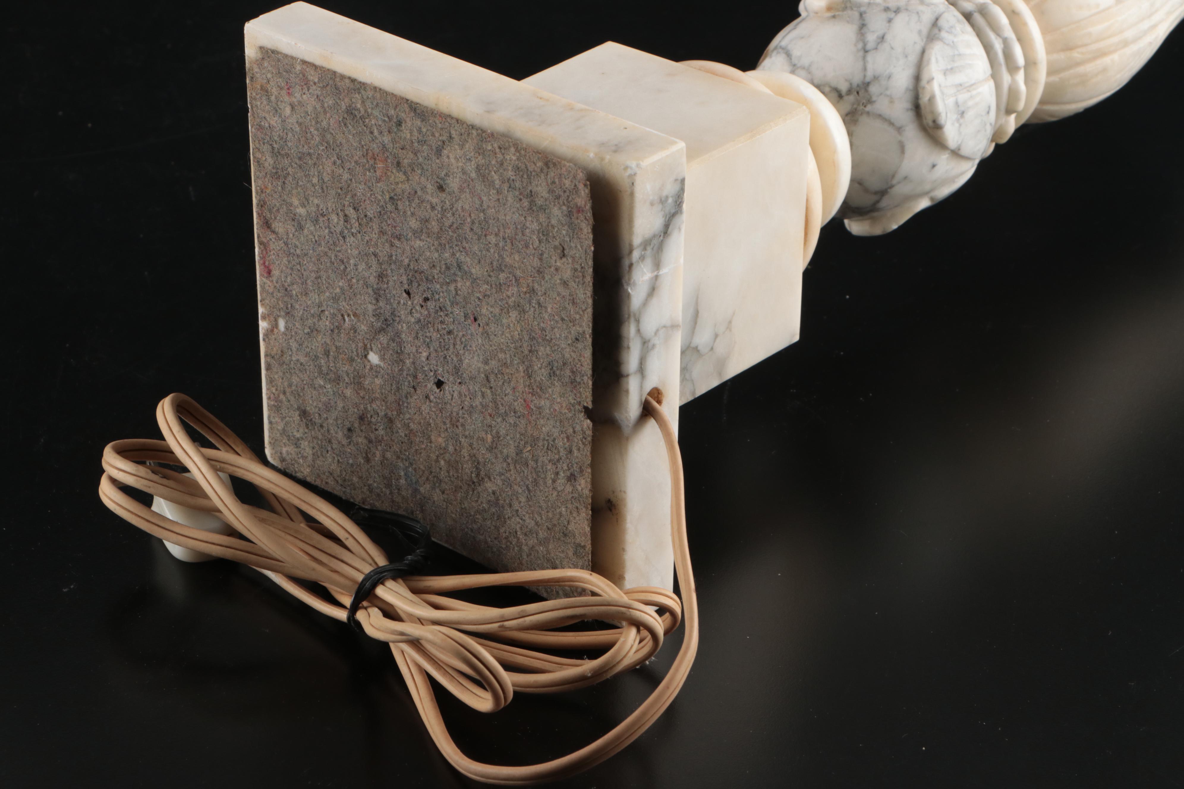 Italian Carved Alabaster Neoclassical Lamp with Acanthus Leaf Motif, Vintage