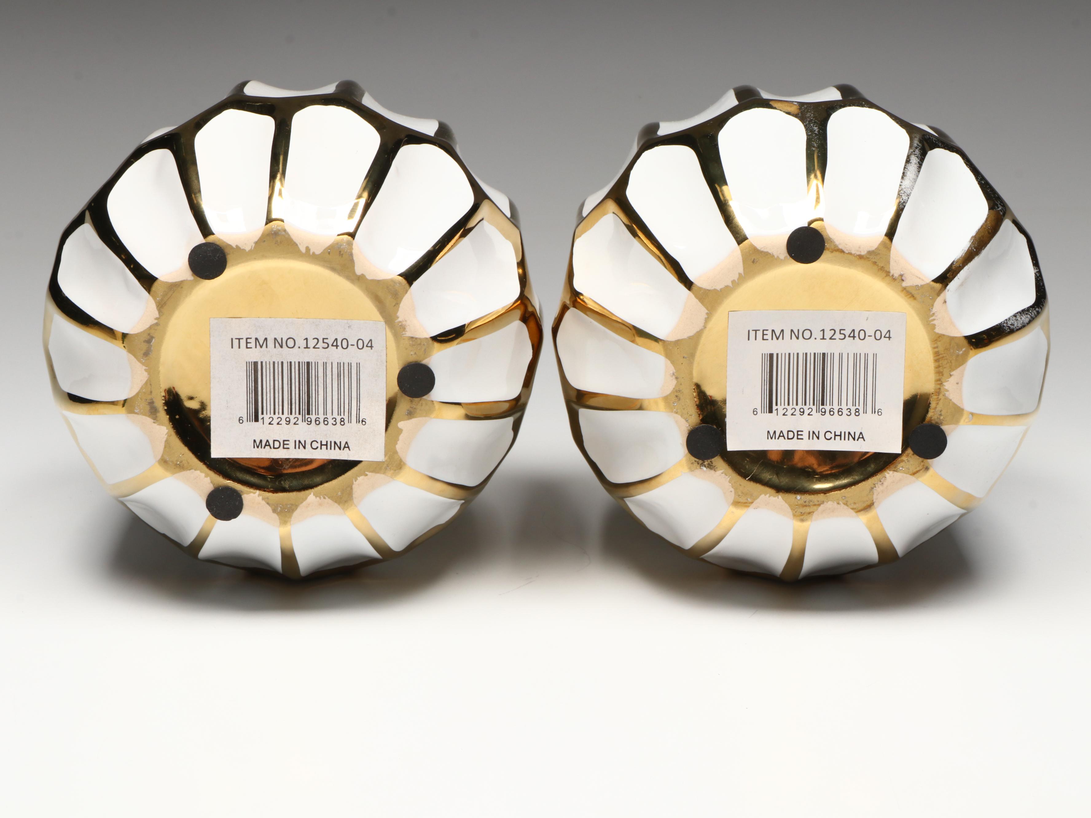 Contemporary White and Gilt Glazed Vases with Other Décor