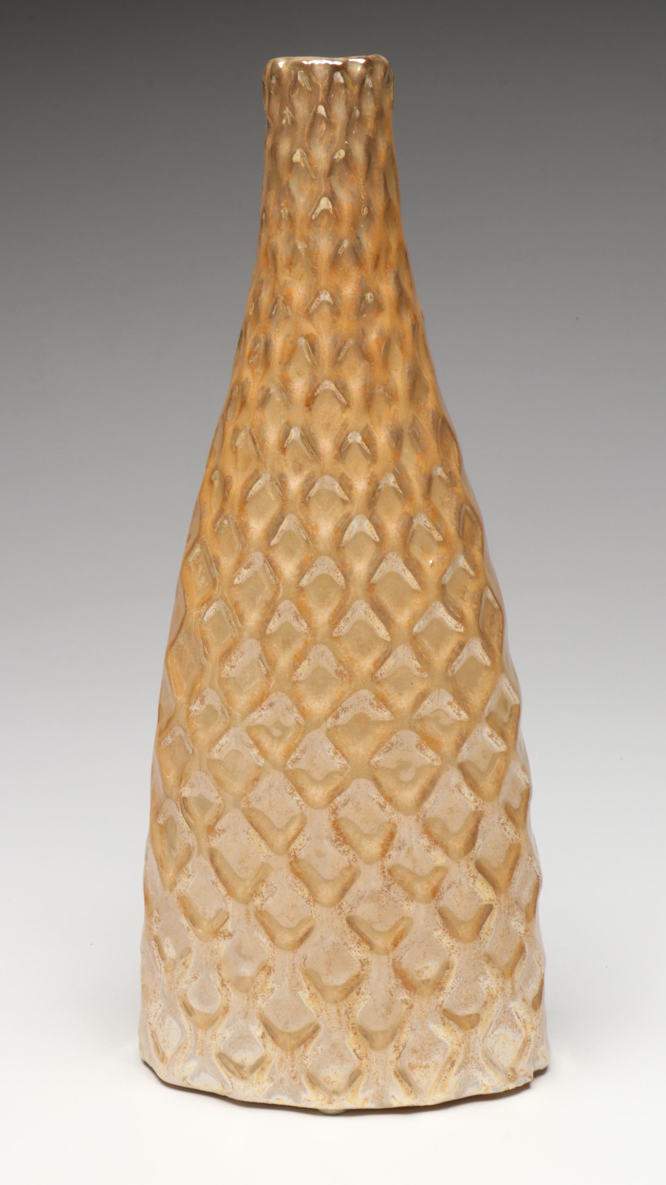 Contemporary White and Gilt Glazed Vases with Other Décor