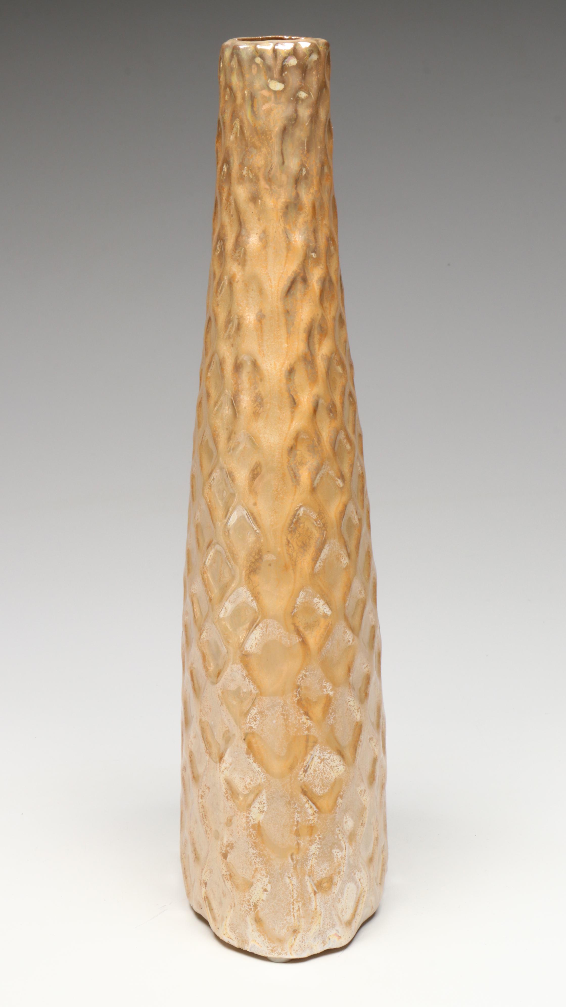 Contemporary White and Gilt Glazed Vases with Other Décor