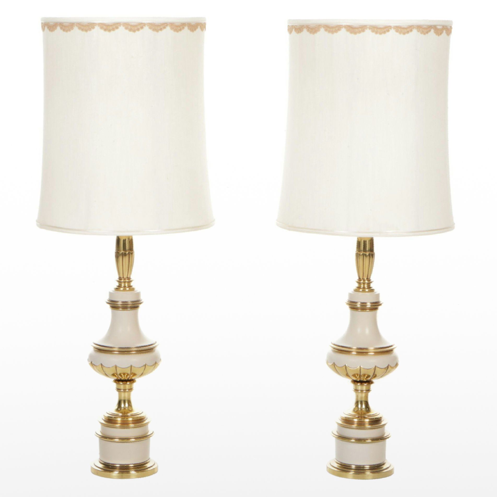 Stiffel Style Brass and Enamel Torchiere Table Lamps, Vintage