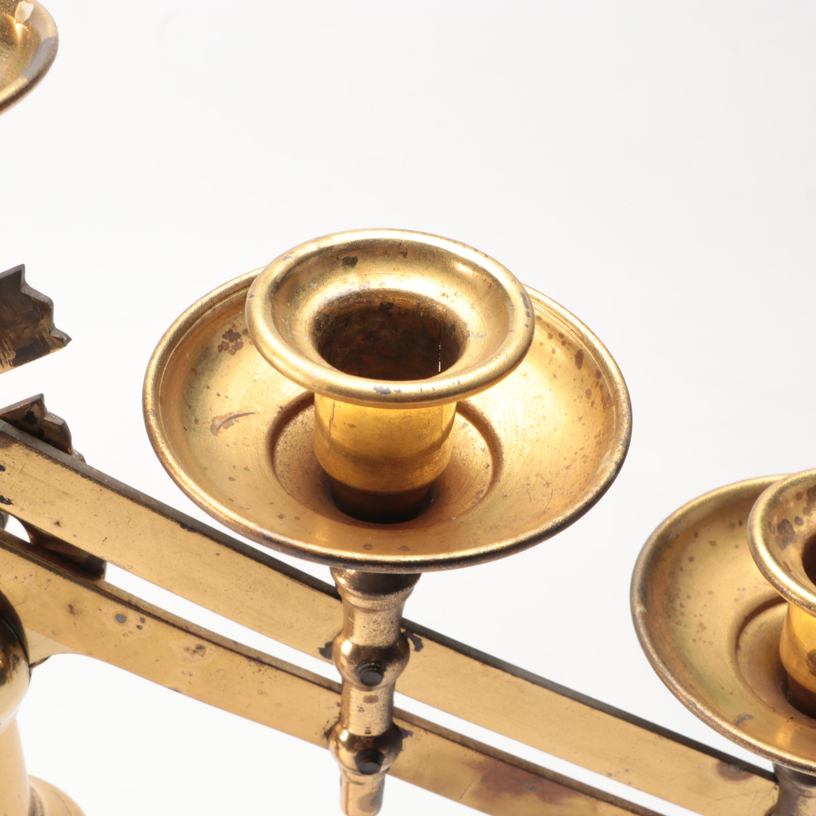 Gothic Style Brass Altar Candelabra, 20th Century