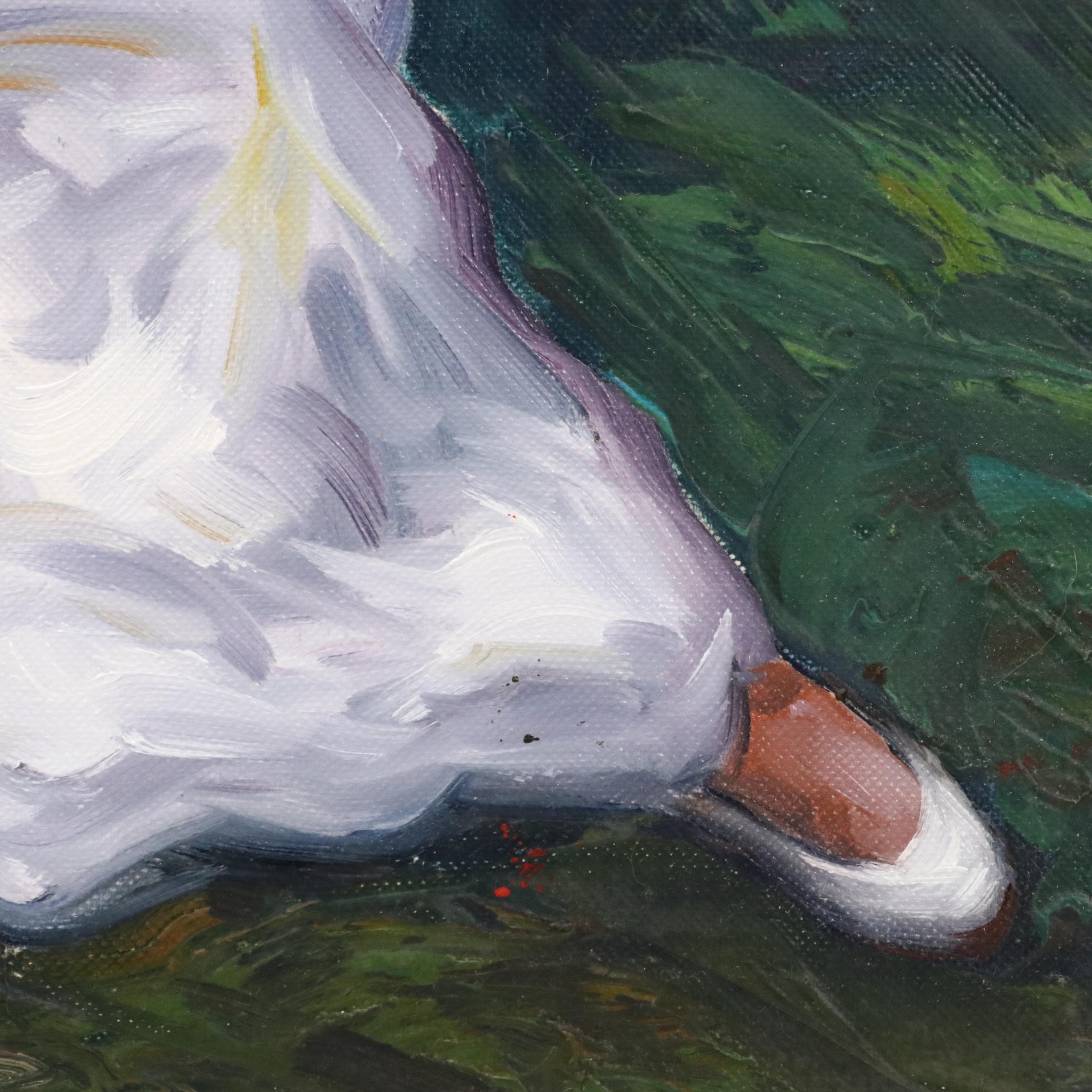 Impressionistic Style Oil Painting of Woman in Flowing Dress With Hat