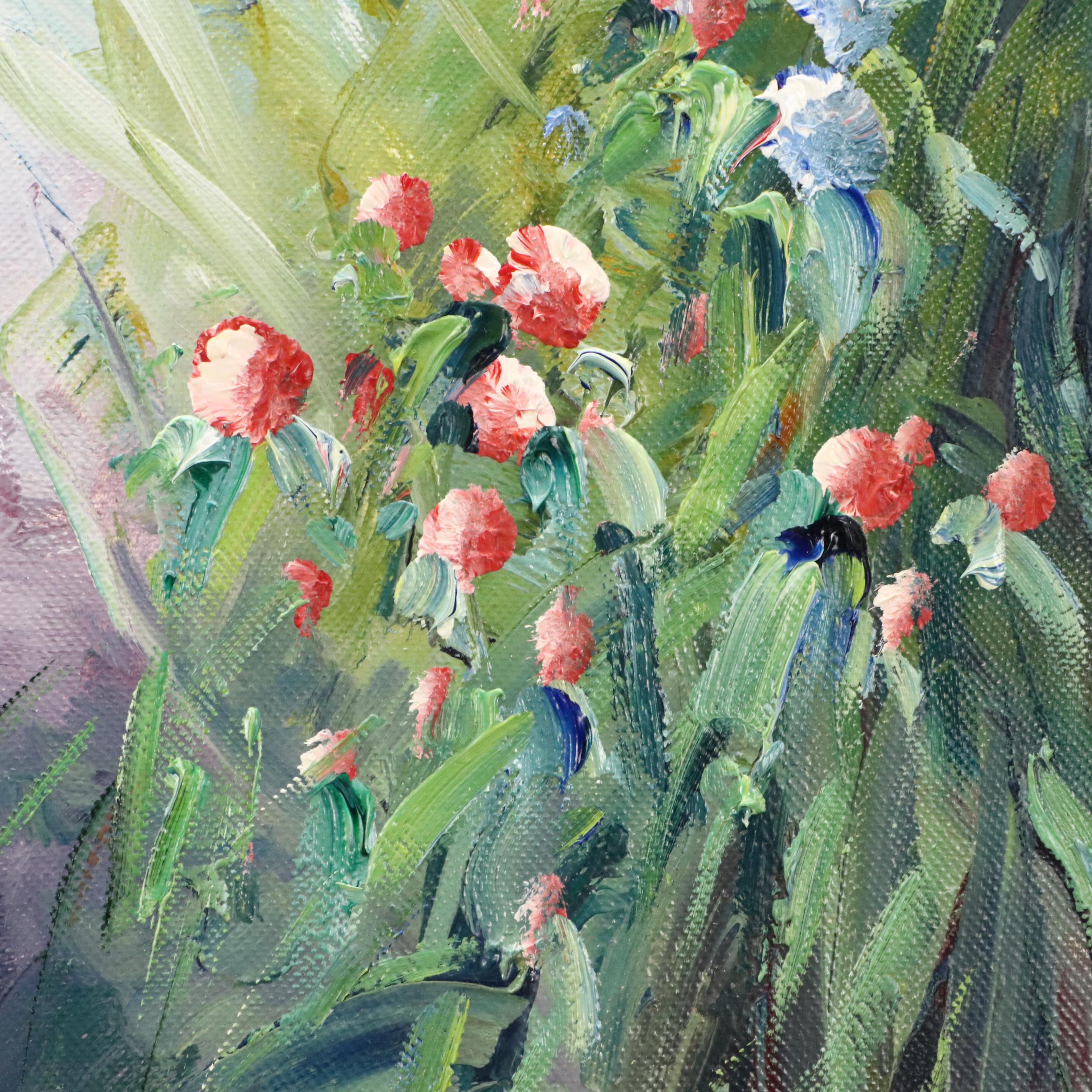 Impressionistic Style Oil Painting of Woman in Flowing Dress With Hat