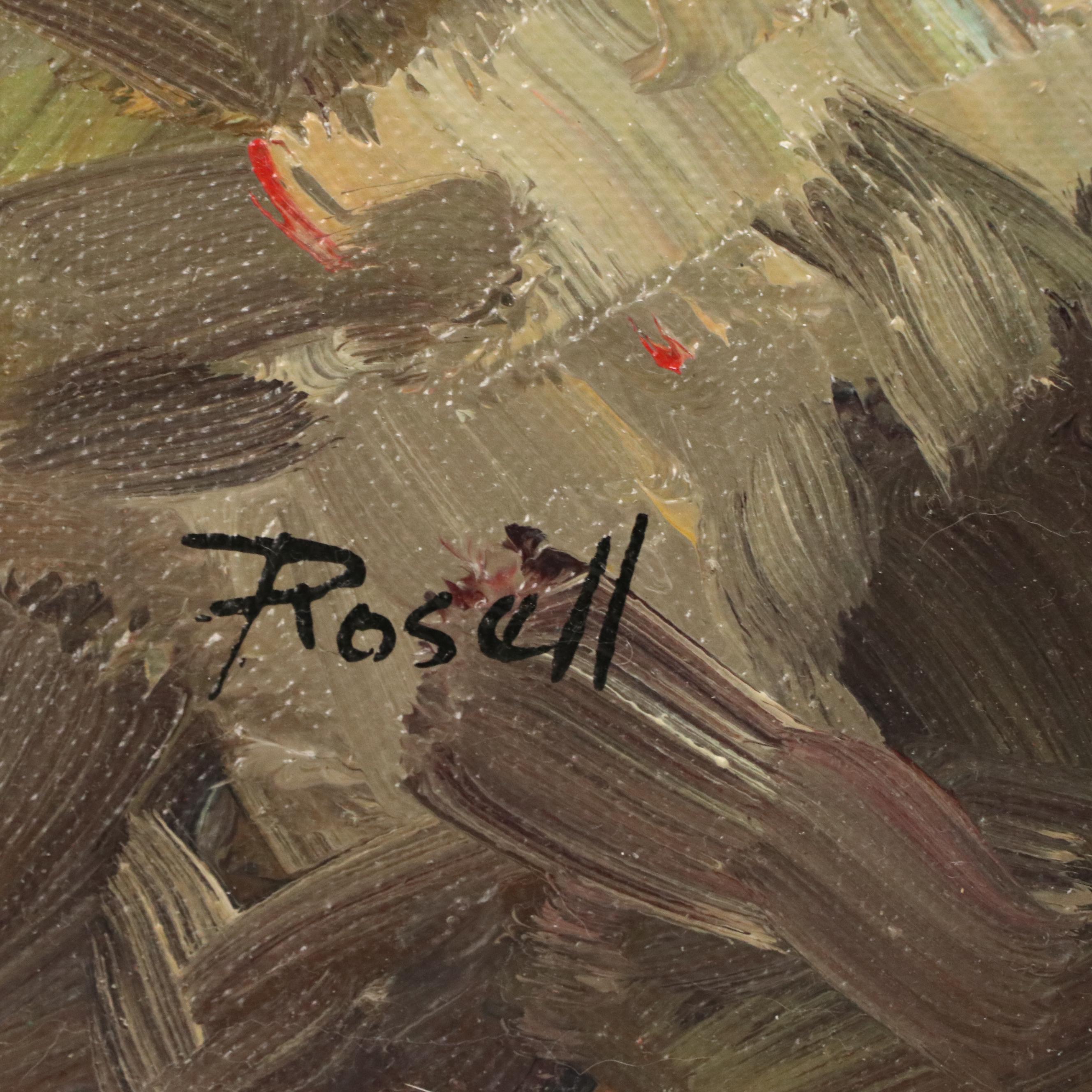 Impressionistic Style Oil Painting of Woman in Flowing Dress With Hat