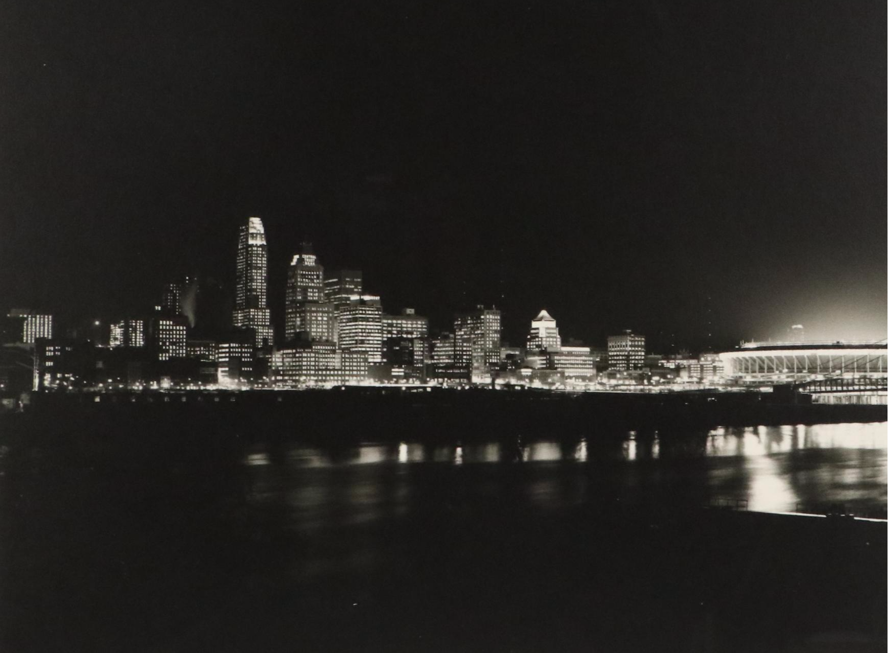 Ron Shuller Photograph of Nighttime Cincinnati, Circa 1985