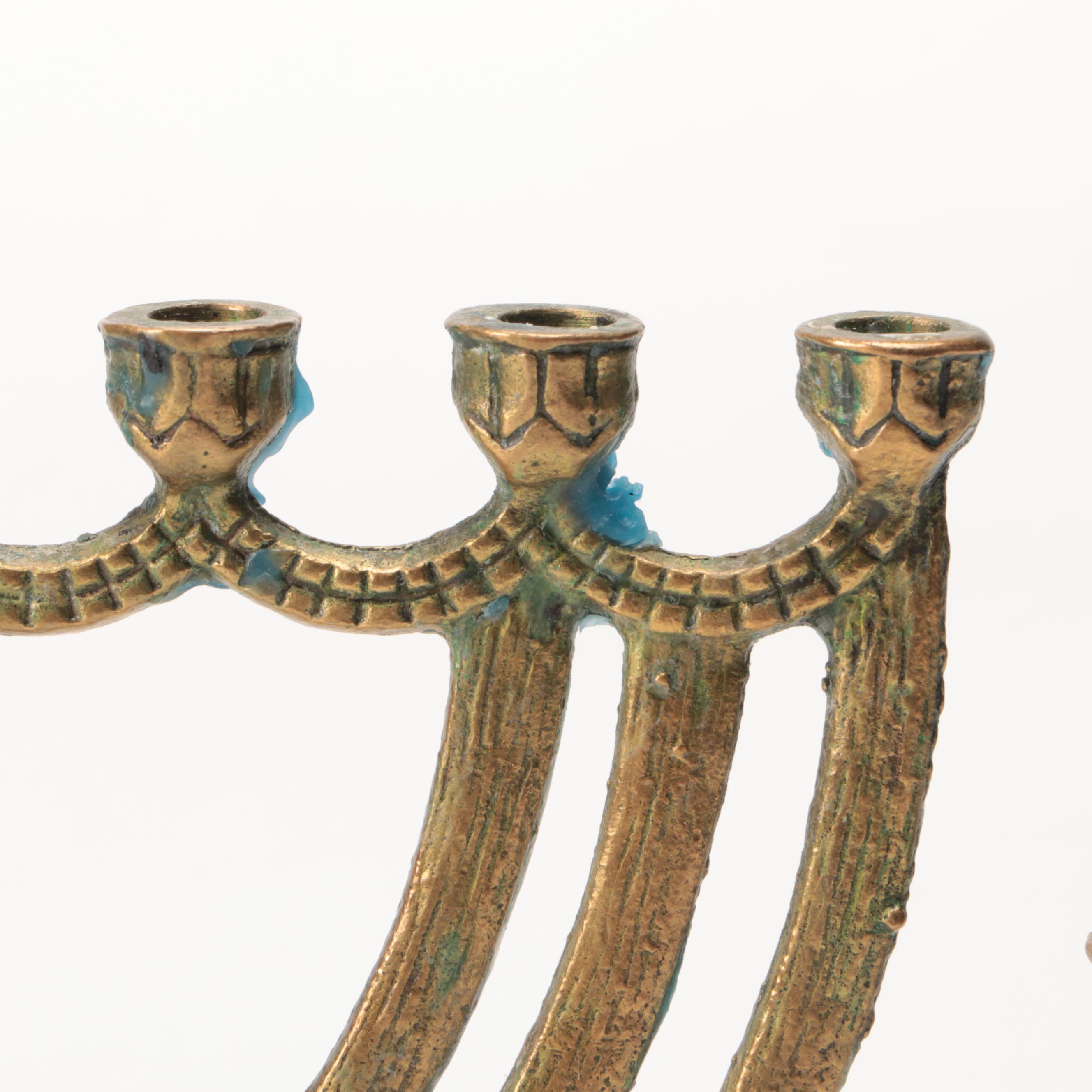 Pair of Godinger Metal Candlesticks with Brass Menorah