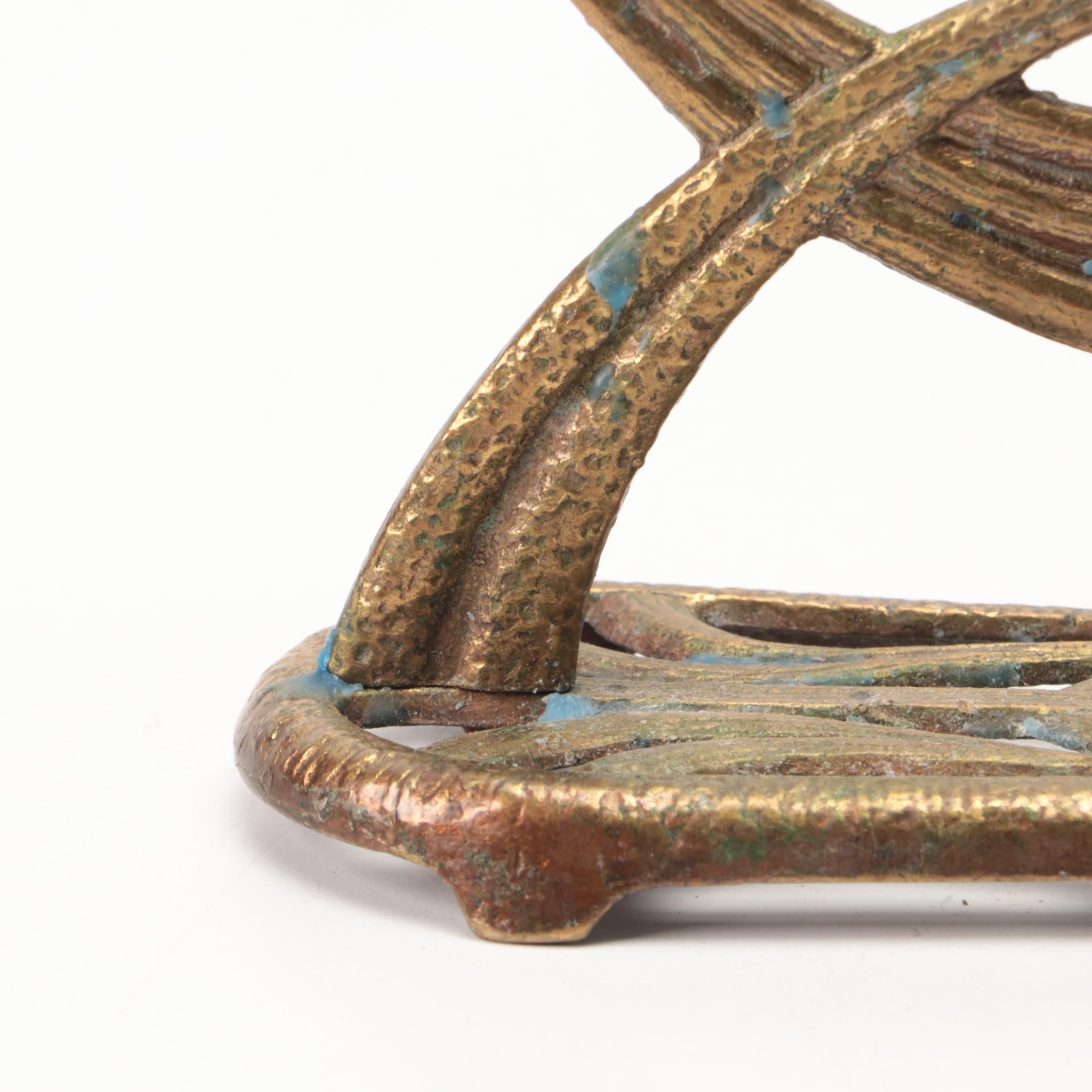 Pair of Godinger Metal Candlesticks with Brass Menorah