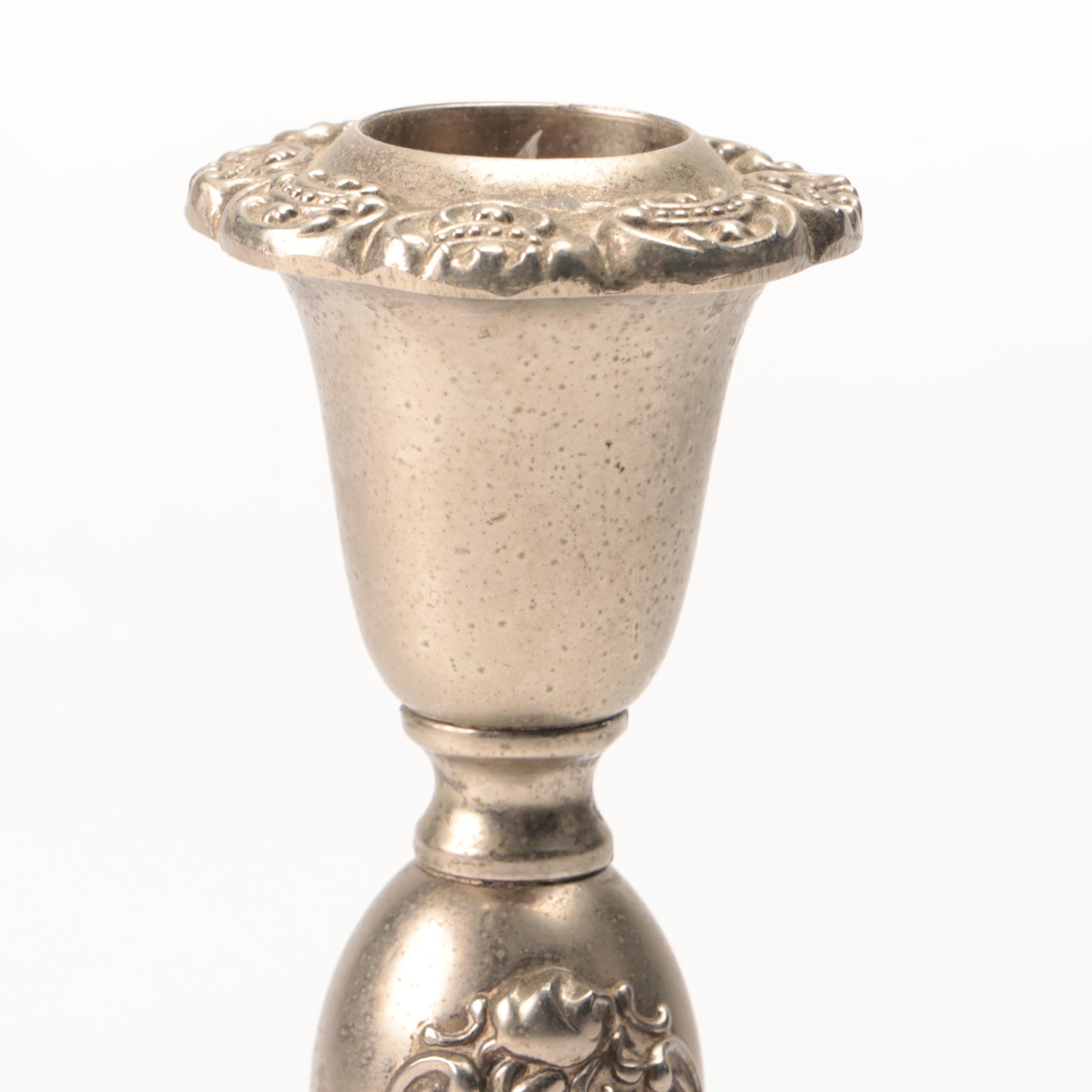 Pair of Godinger Metal Candlesticks with Brass Menorah