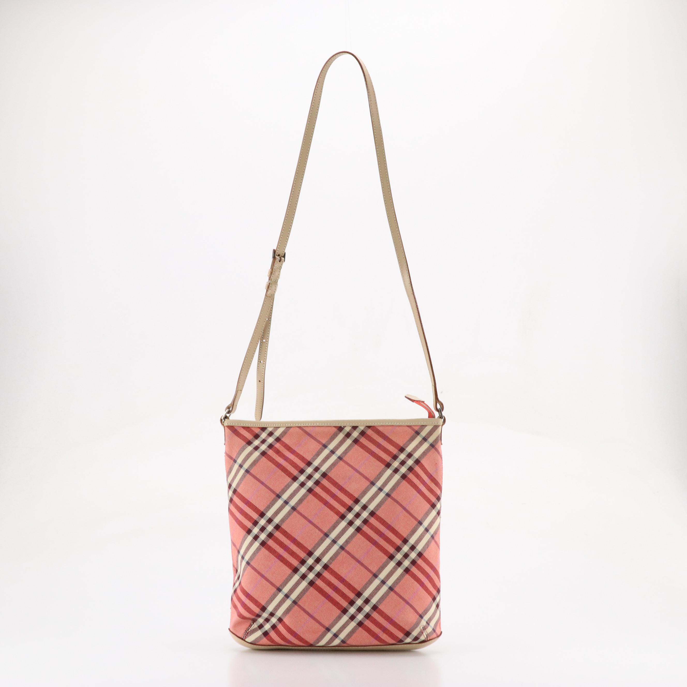 Burberry Blue Label Nova Check Canvas Messenger Bag with Beige Leather Trim