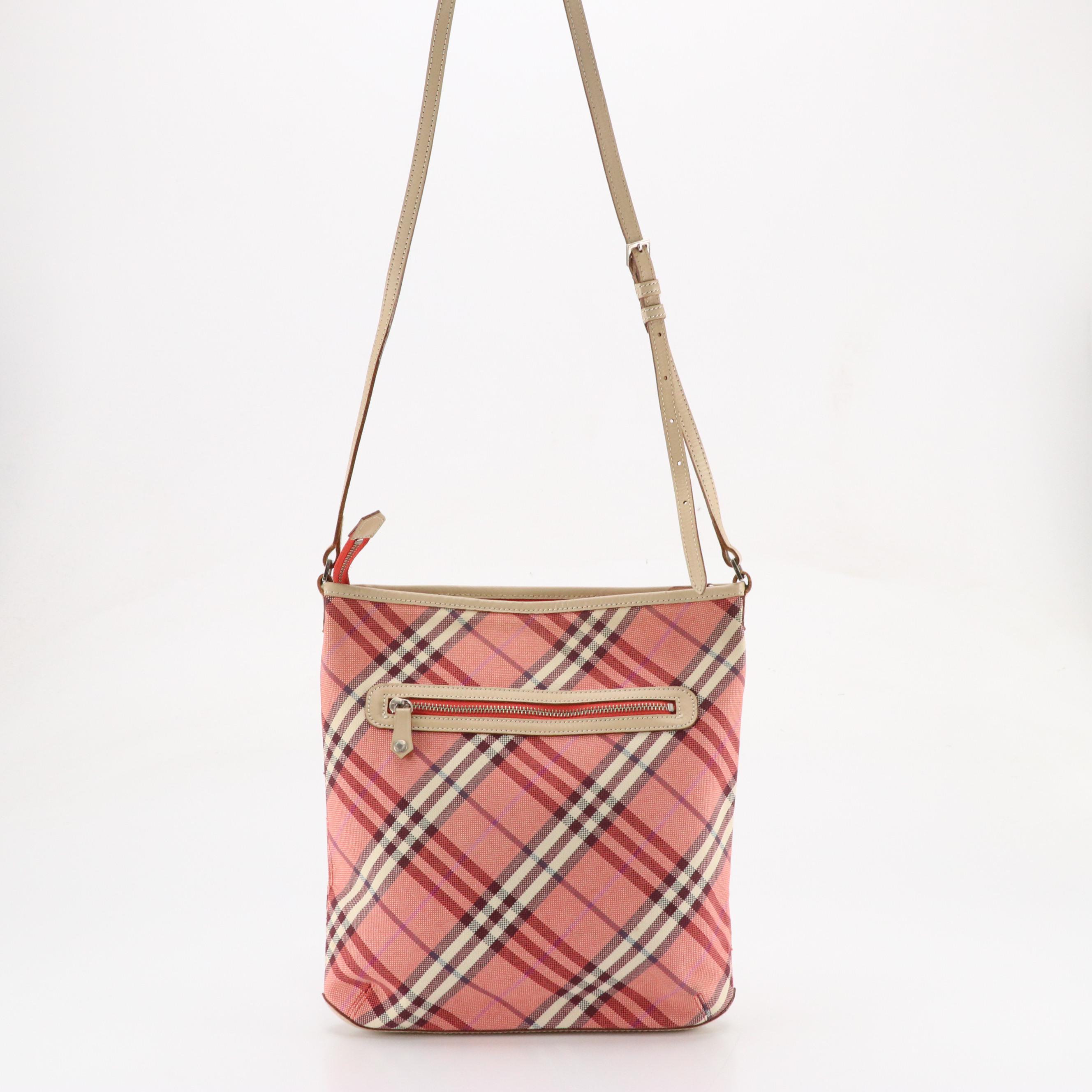 Burberry Blue Label Nova Check Canvas Messenger Bag with Beige Leather Trim