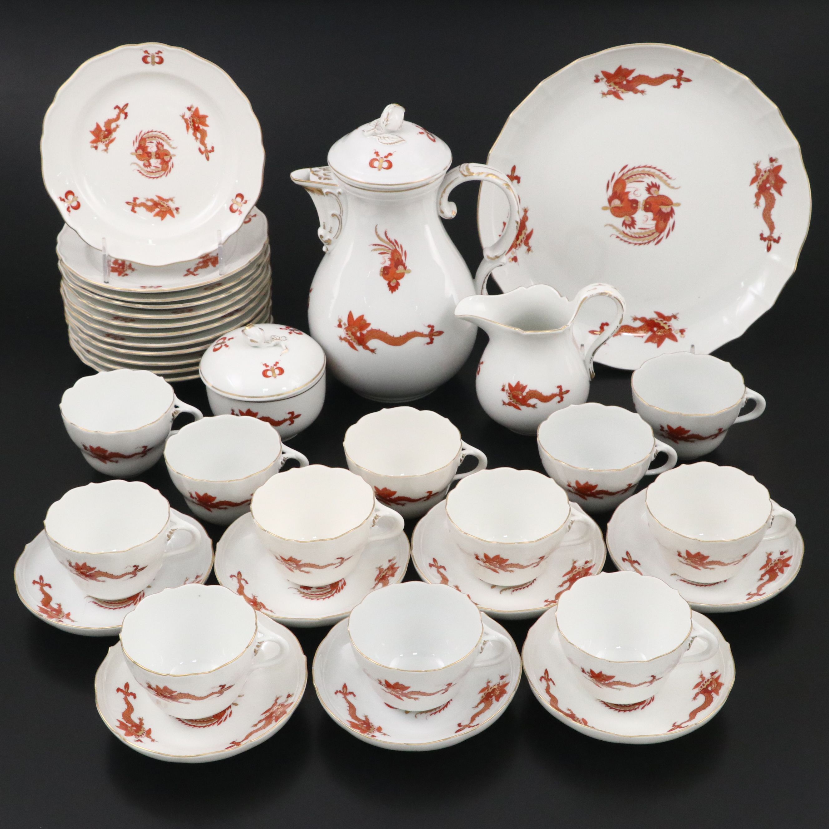 Meissen Porcelain "Ming Dragon" Coffee and Dessert Set, 20th Century