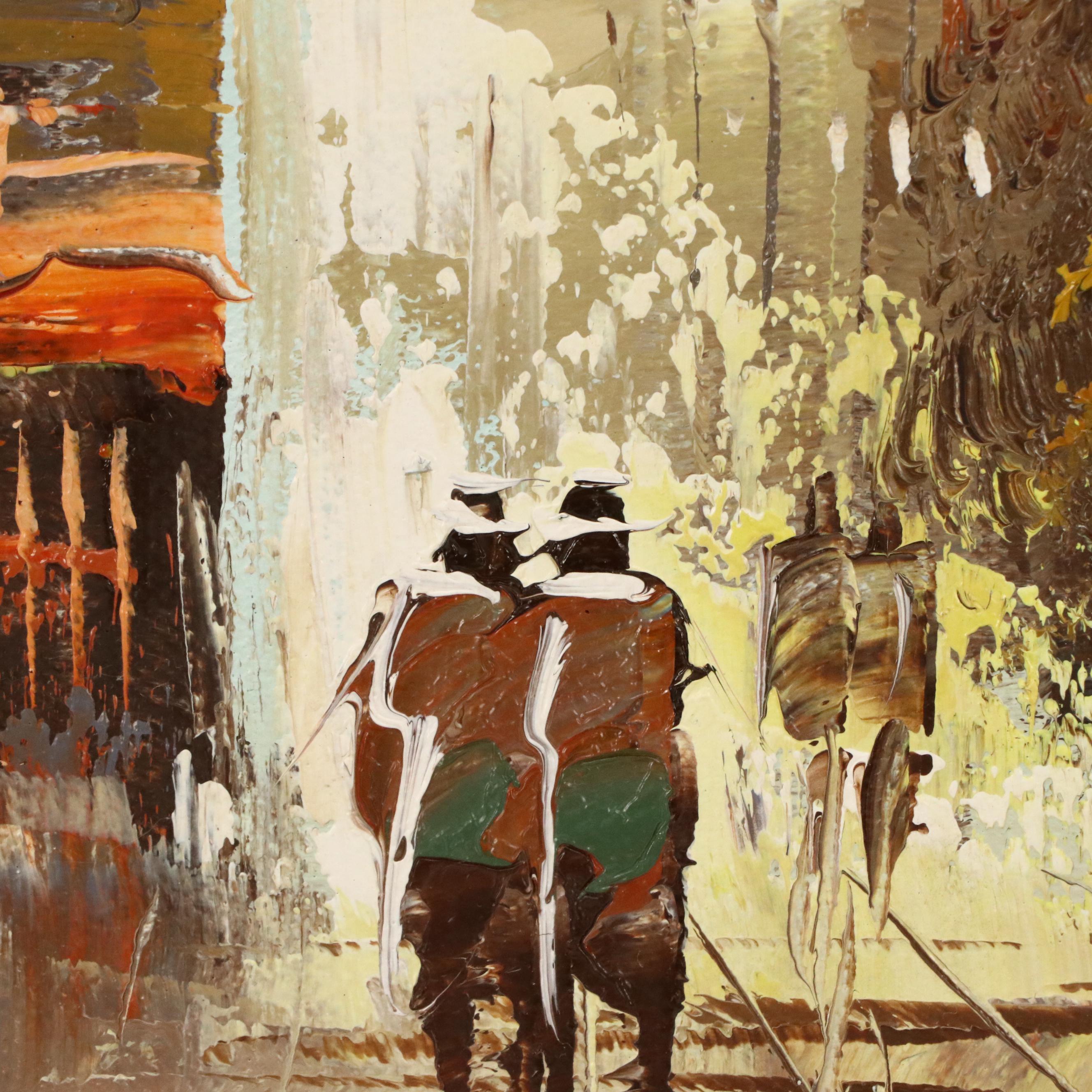 Oil Painting of Parisian Street Scene, Mid-20th Century