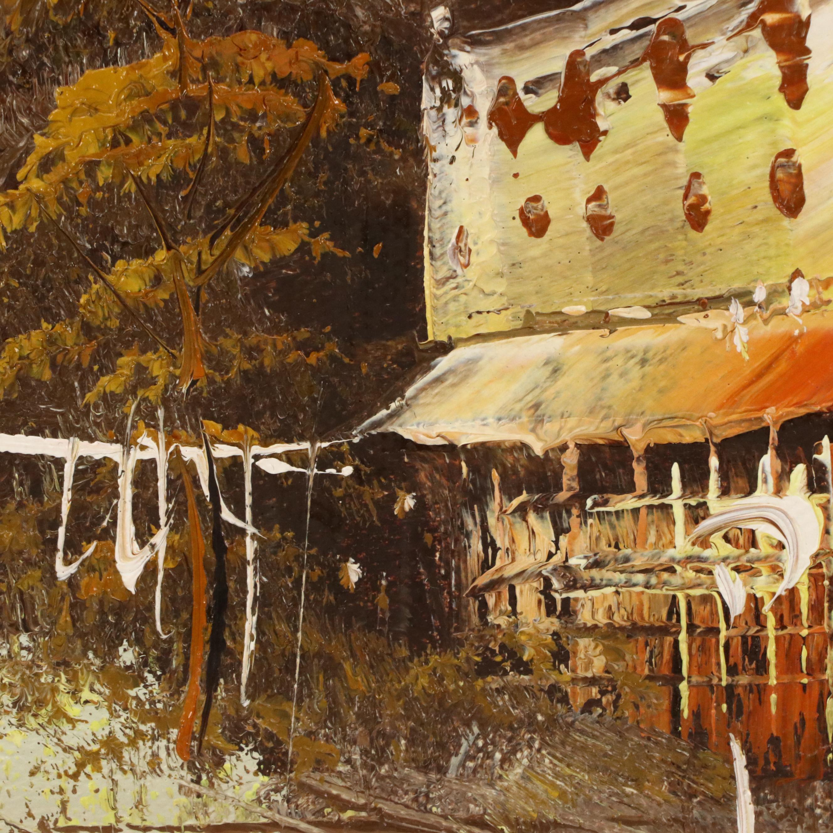 Oil Painting of Parisian Street Scene, Mid-20th Century