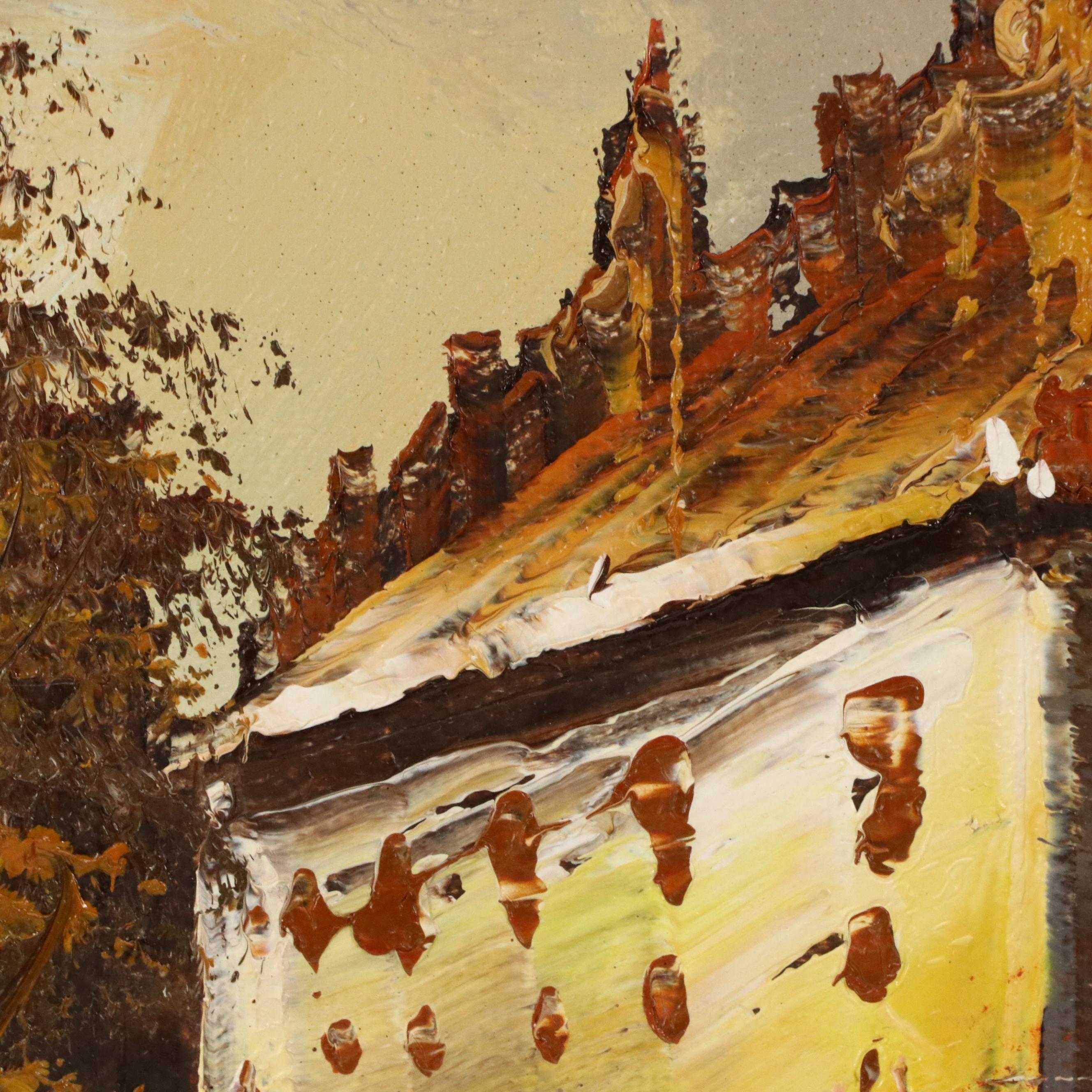 Oil Painting of Parisian Street Scene, Mid-20th Century