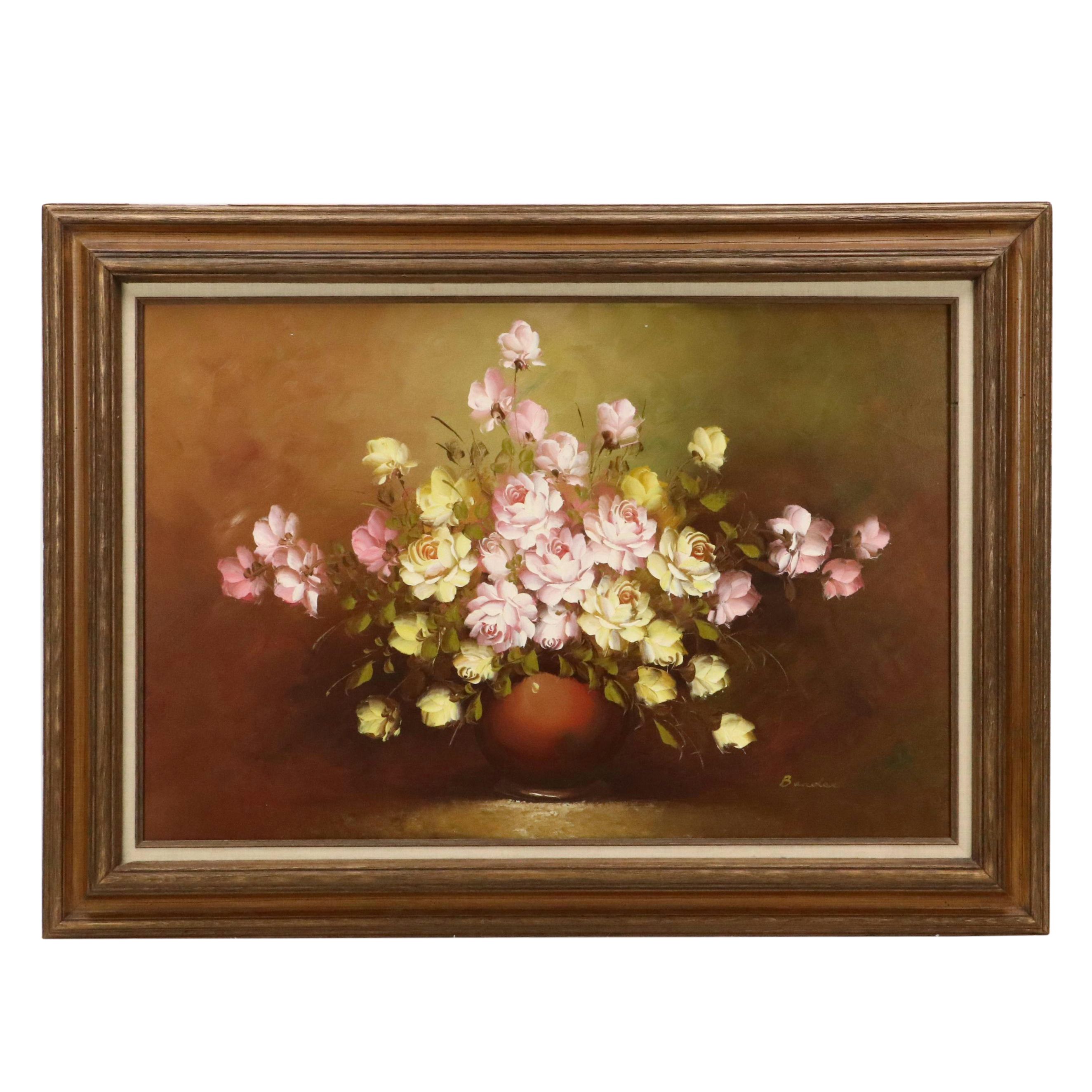 Floral Still Life Oil Painting, Late 20th Century