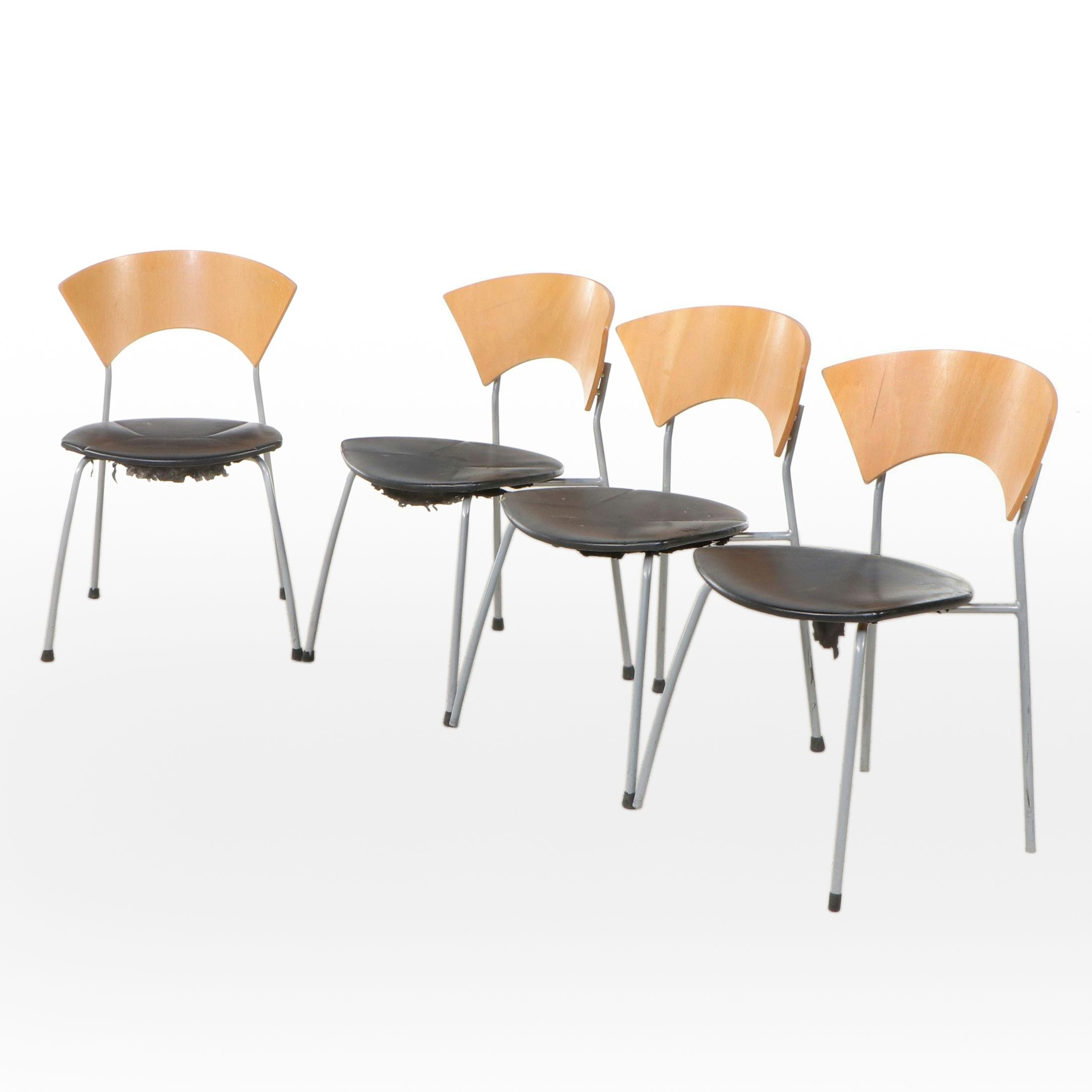 Set of Four Allermuir Postmodernist Wood and Metal Dining Chairs, Late 20th C.