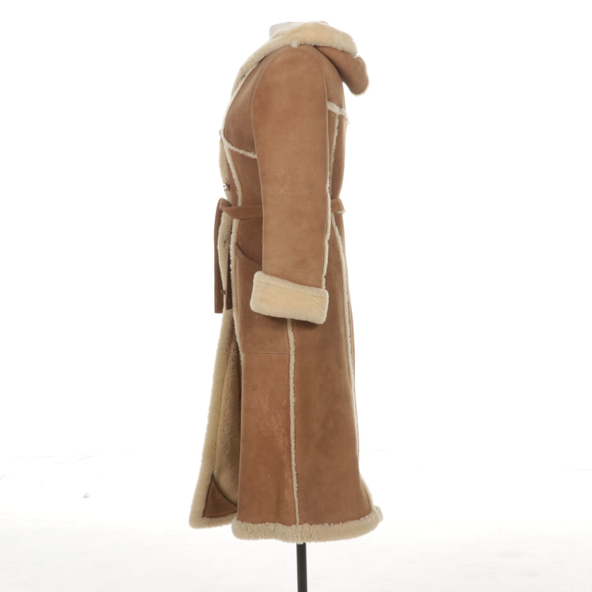 The Sheepskin Factory Suede Shearling Long Coat with Toggle Buttons