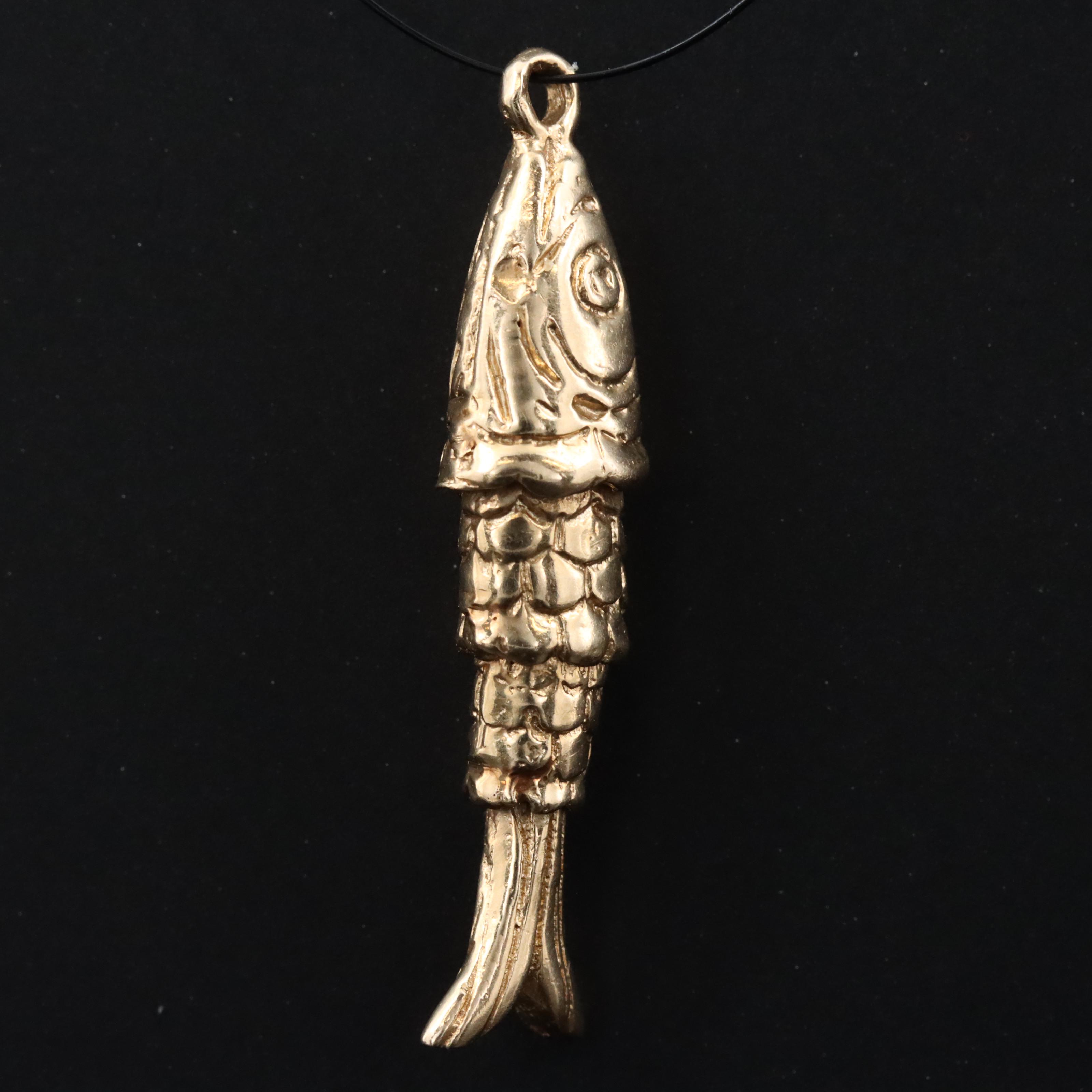 14K Articulated Fish Charm Pendant