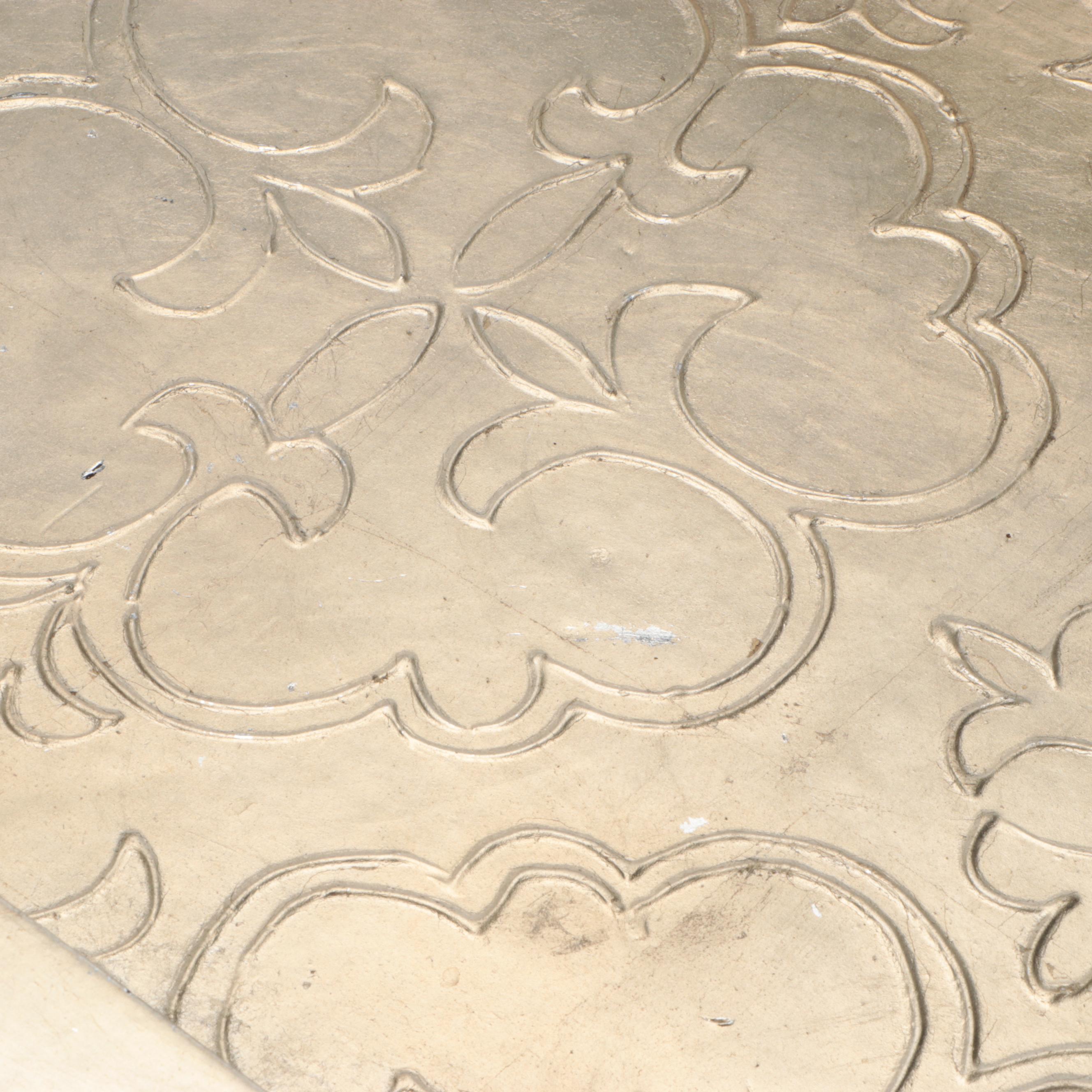 Contemporary Leather Covered Embossed Wood Tray with Chrome Finish