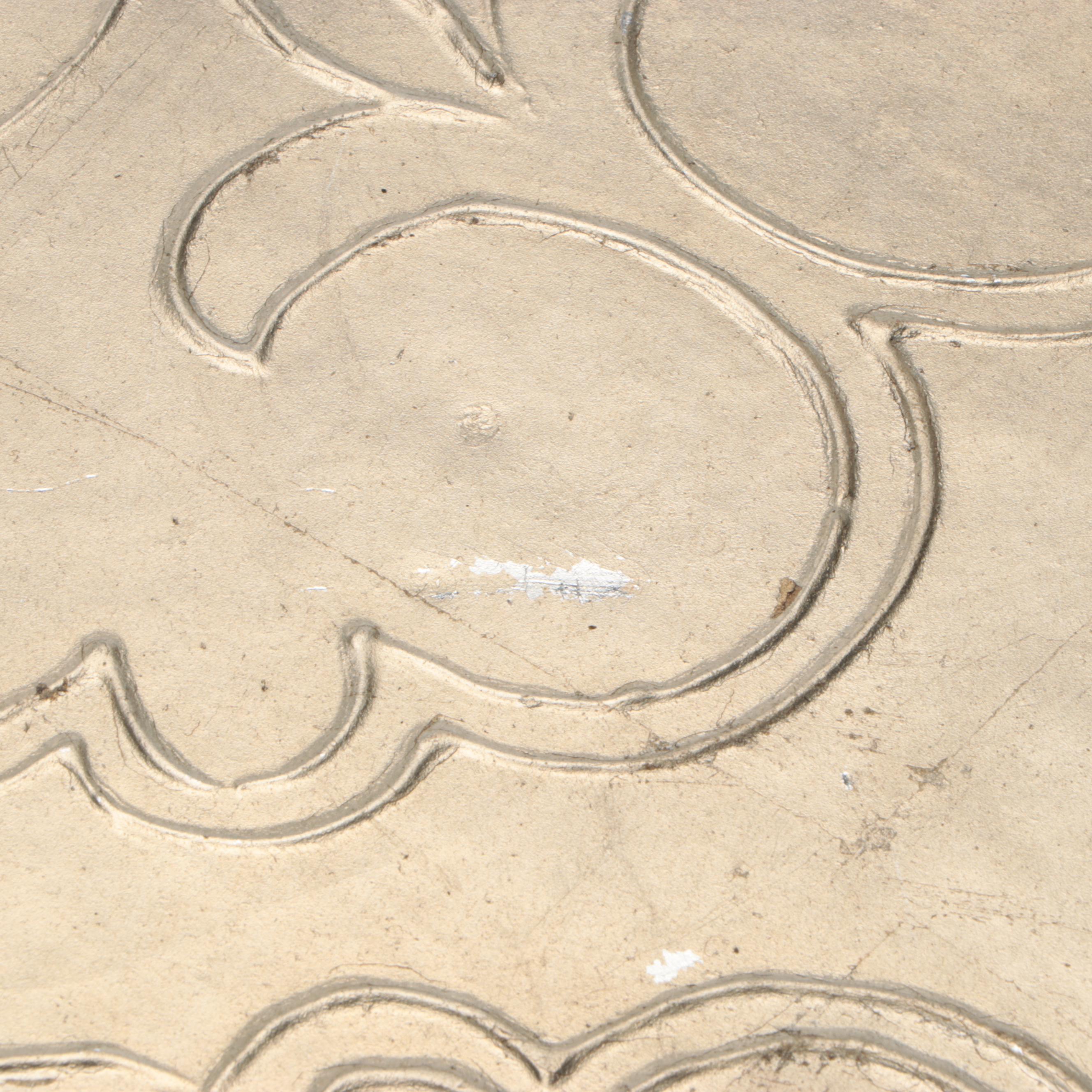 Contemporary Leather Covered Embossed Wood Tray with Chrome Finish