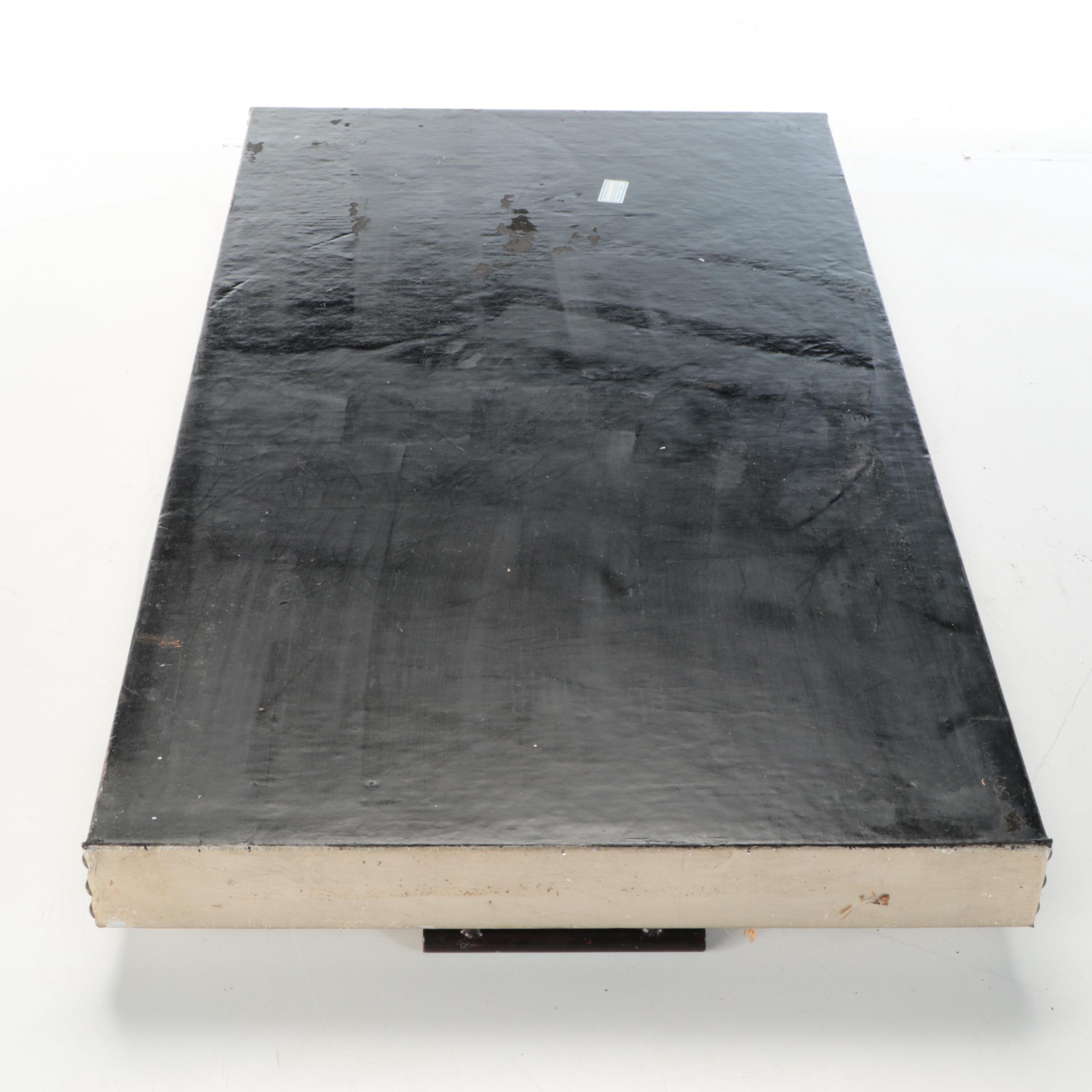 Contemporary Leather Covered Embossed Wood Tray with Chrome Finish