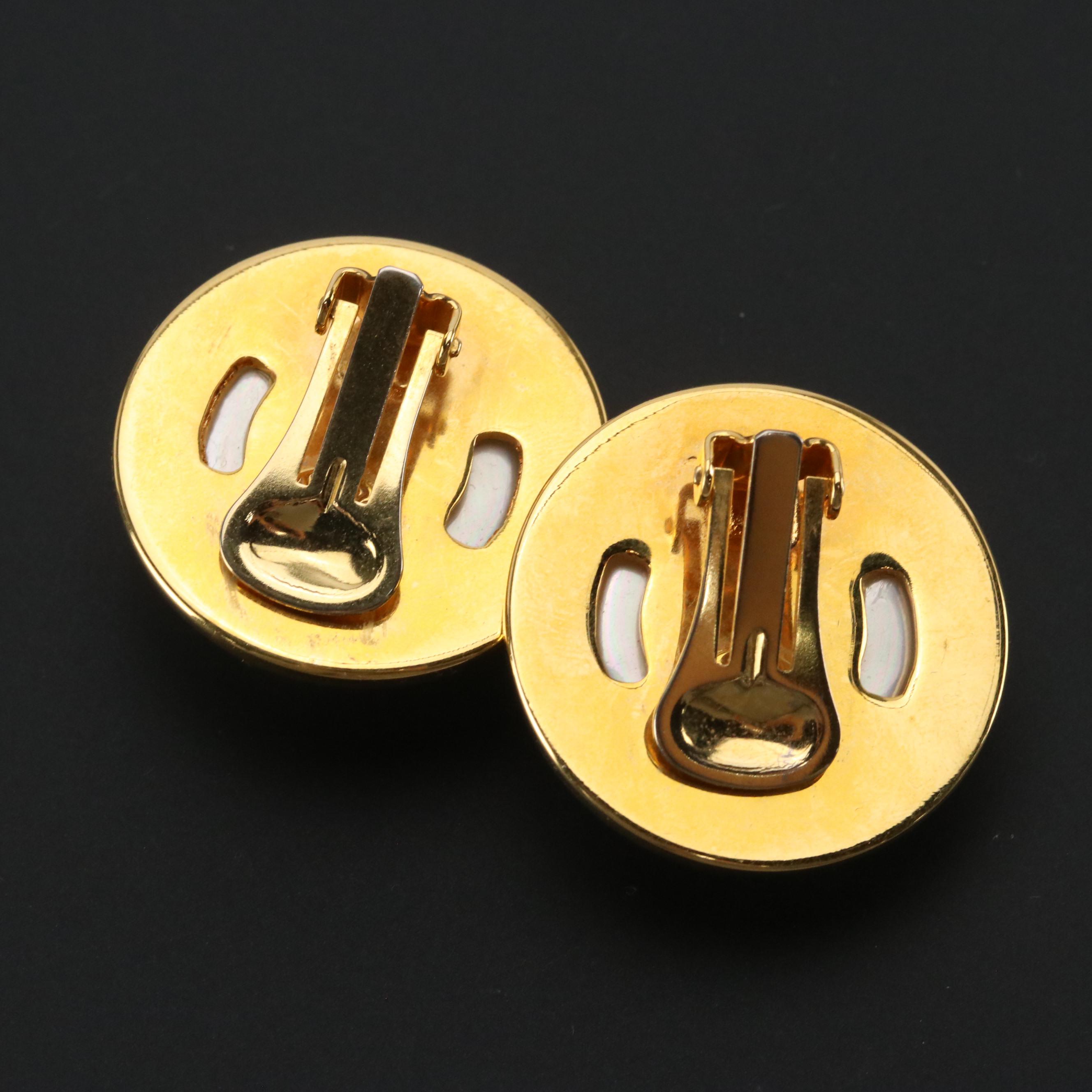 Celine Faux Mabé Pearl Button Clip Earrings