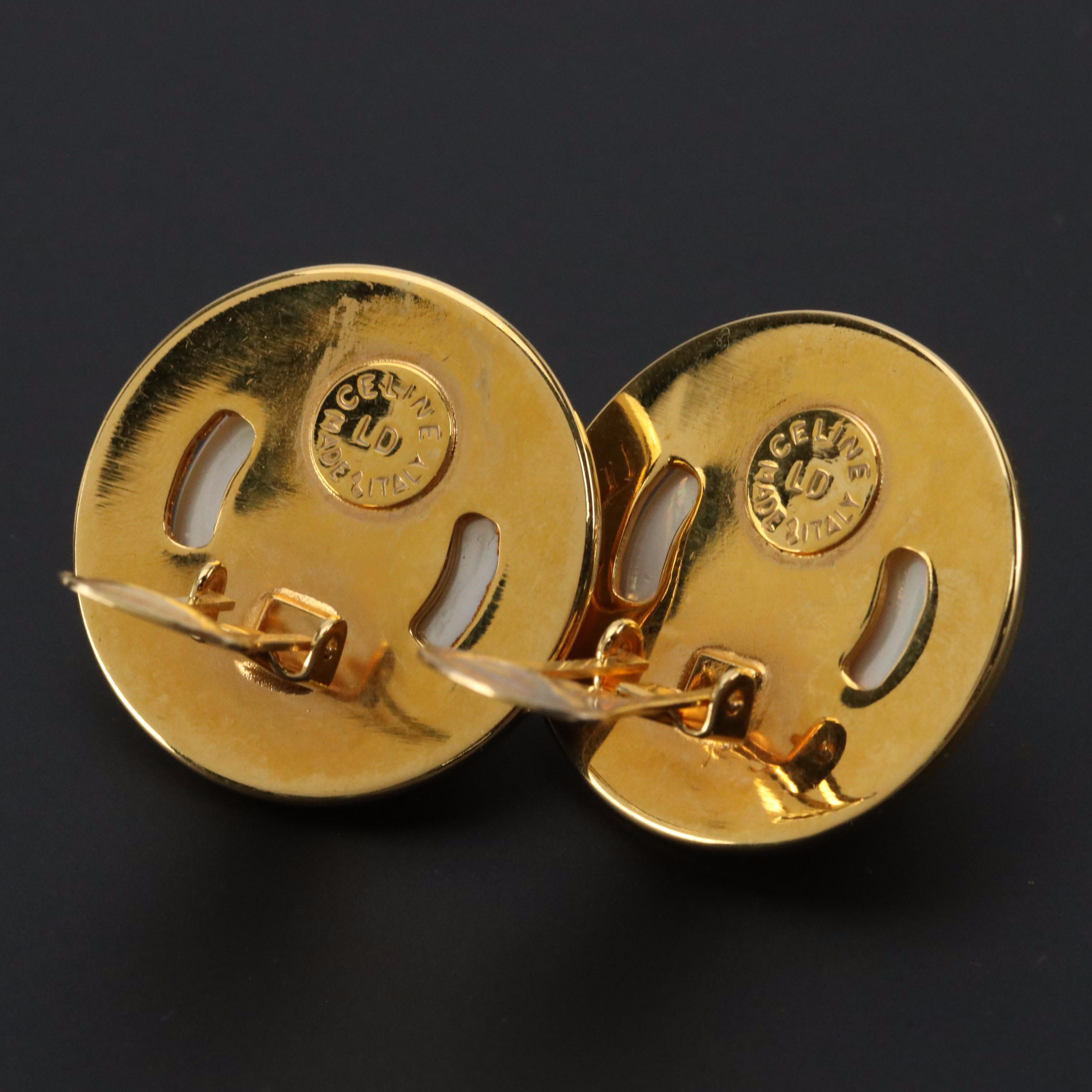 Celine Faux Mabé Pearl Button Clip Earrings