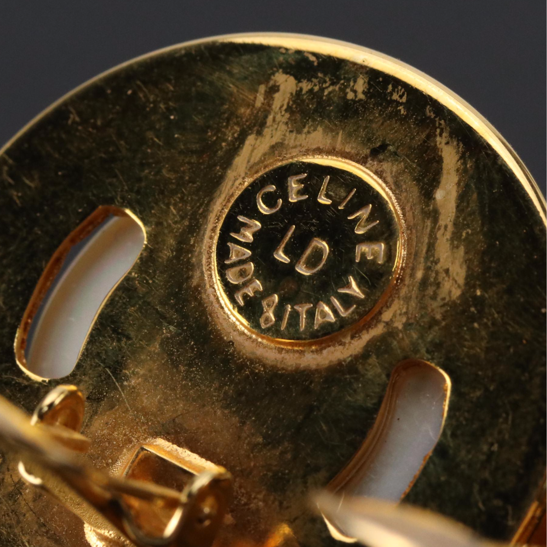 Celine Faux Mabé Pearl Button Clip Earrings