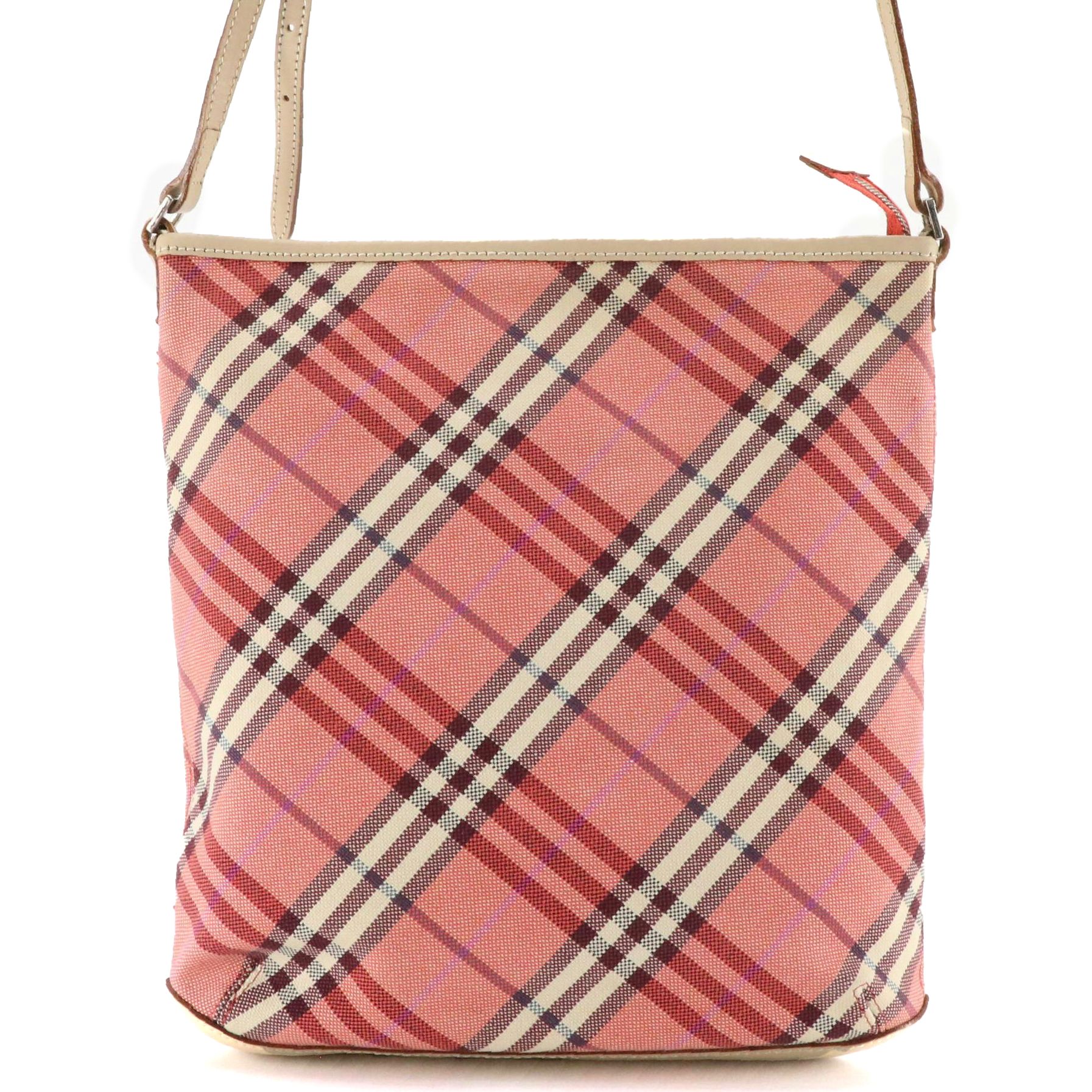 Burberry Blue Label Nova Check Canvas Messenger Bag with Beige Leather Trim