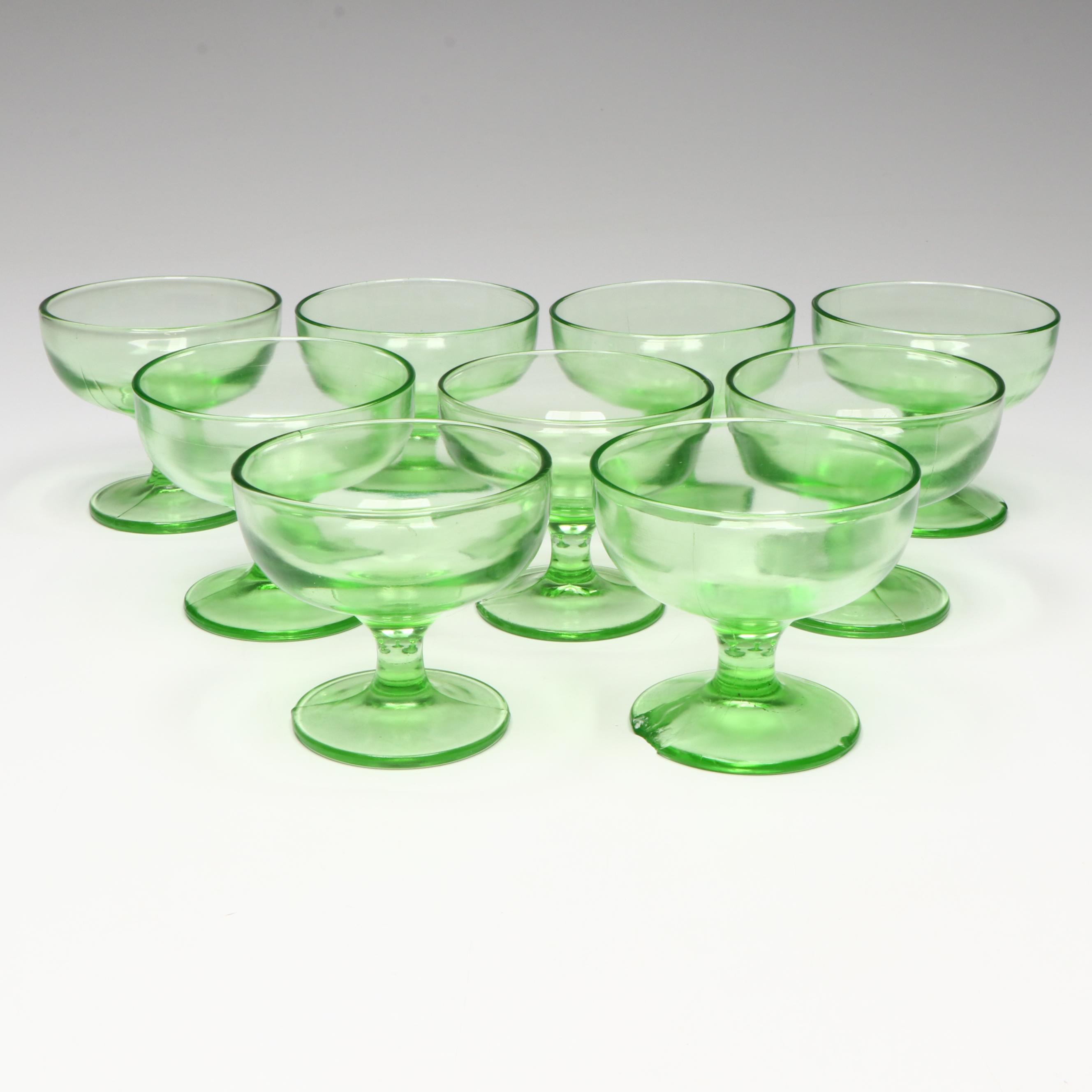 Art Deco Style Uranium Glass Footed Sherbet Glasses, Early to Mid-20th Century