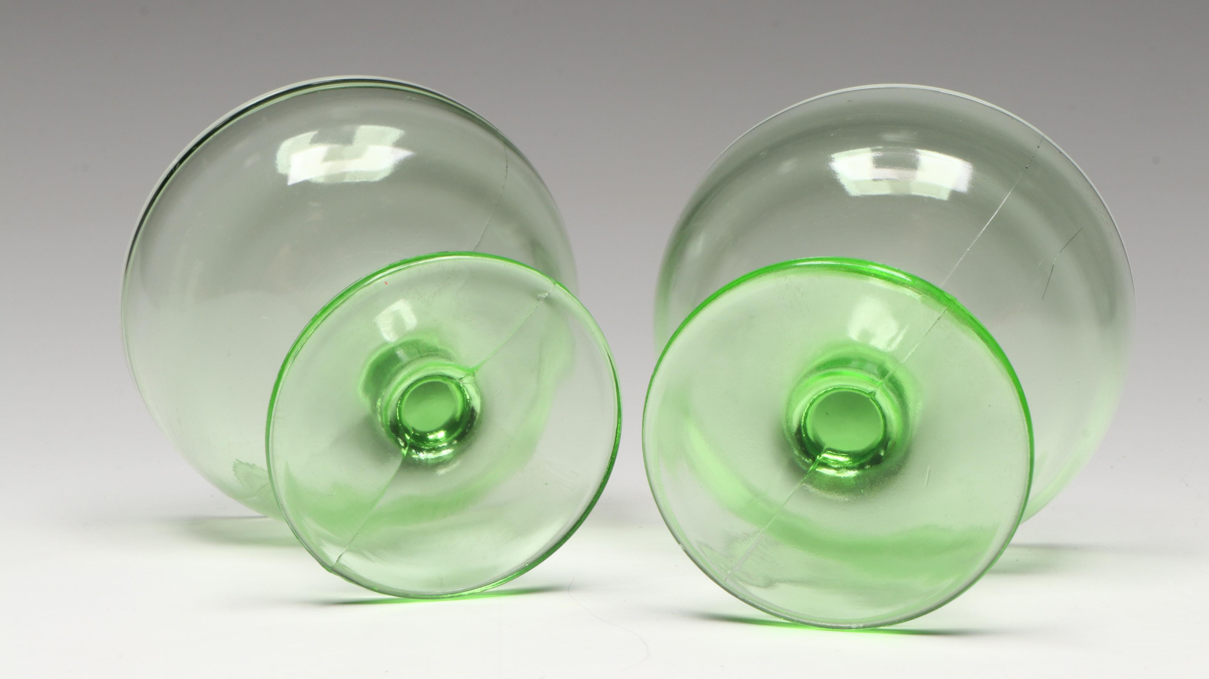 Art Deco Style Uranium Glass Footed Sherbet Glasses, Early to Mid-20th Century