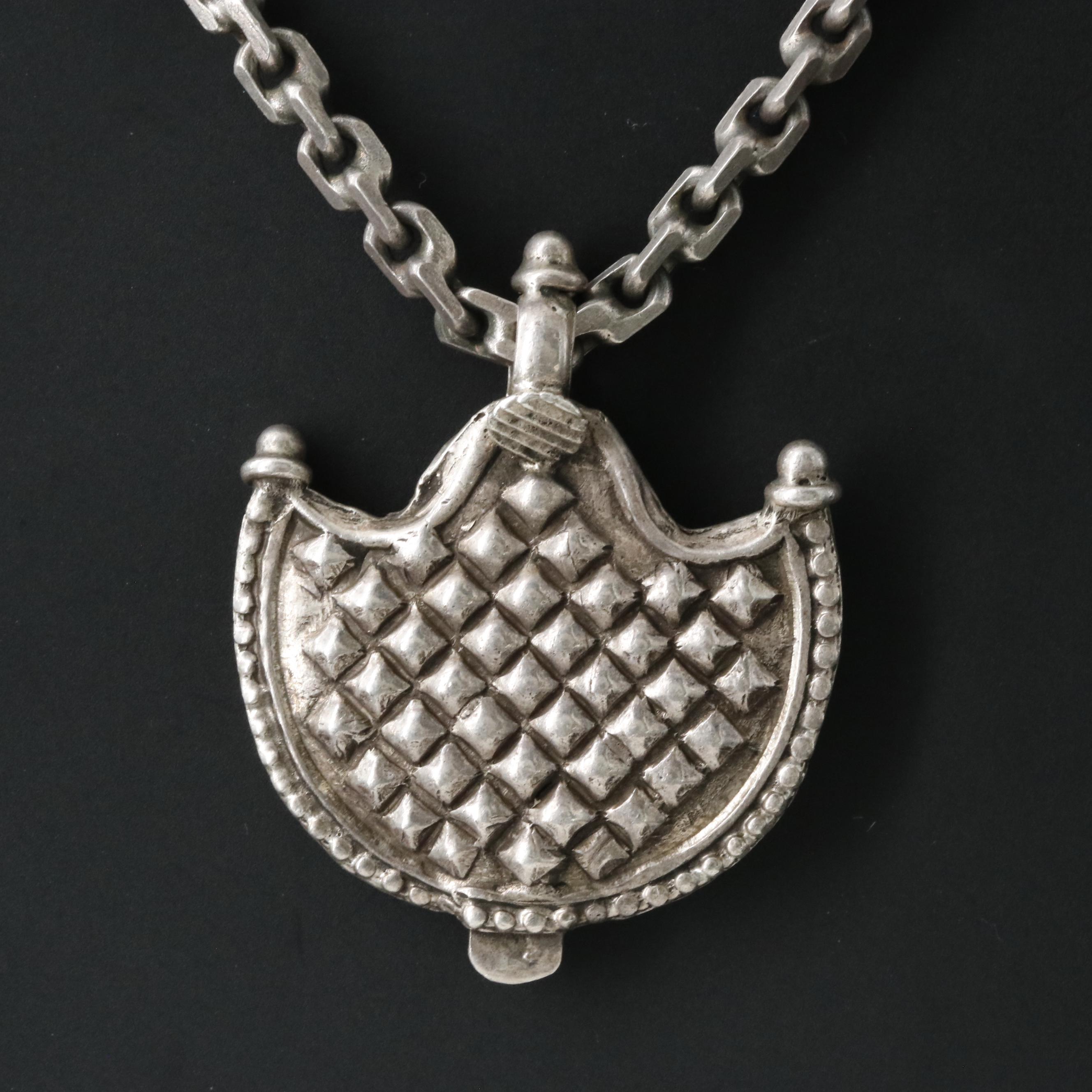 Sterling Pendant Necklace with Quilted Pattern