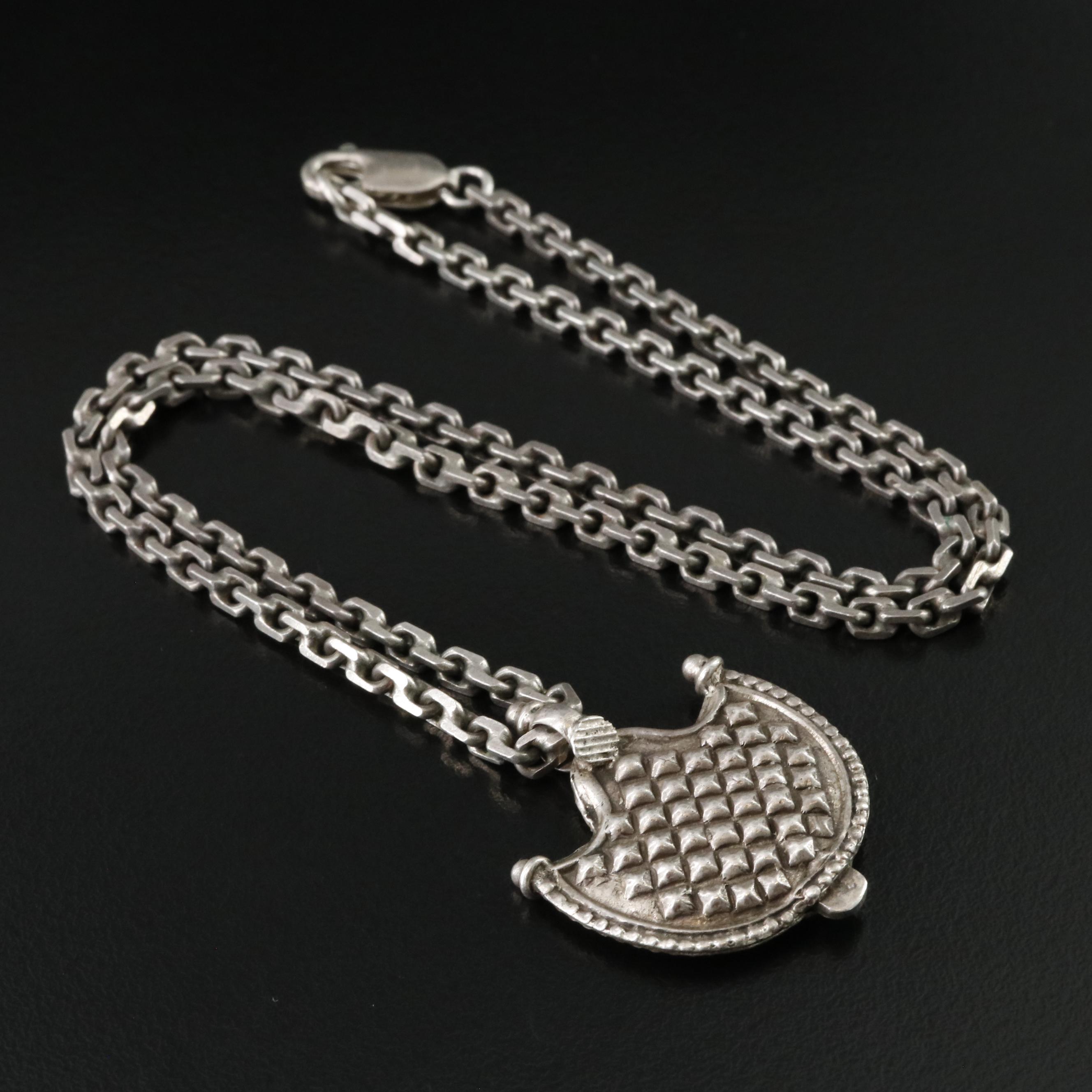 Sterling Pendant Necklace with Quilted Pattern