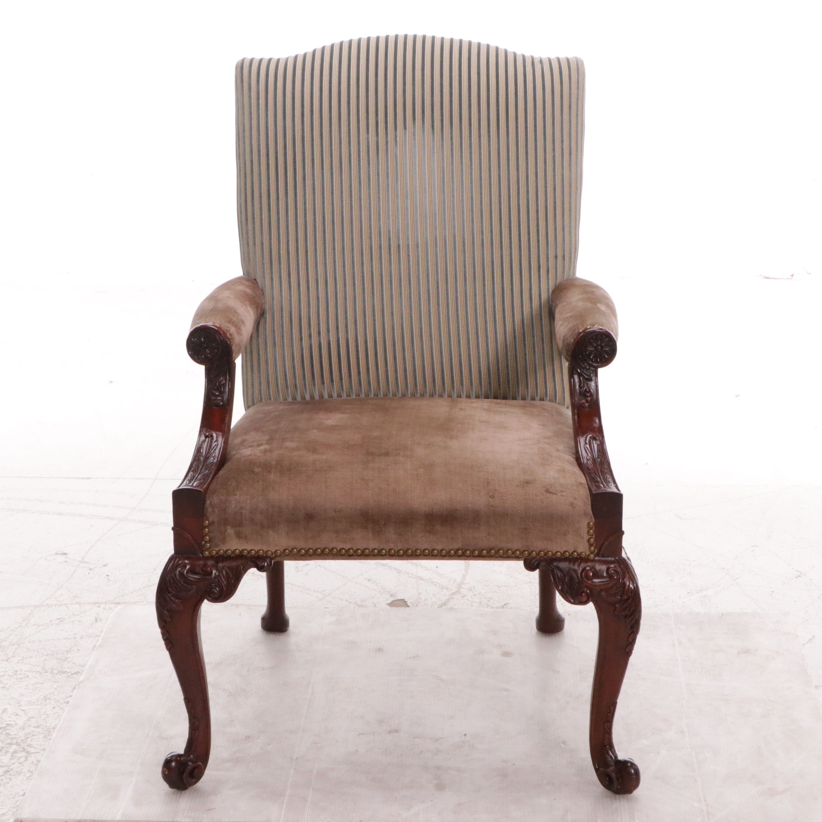 Pair of Georgian Style Mahogany Upholstered Armchairs, Early to Mid-20th Century