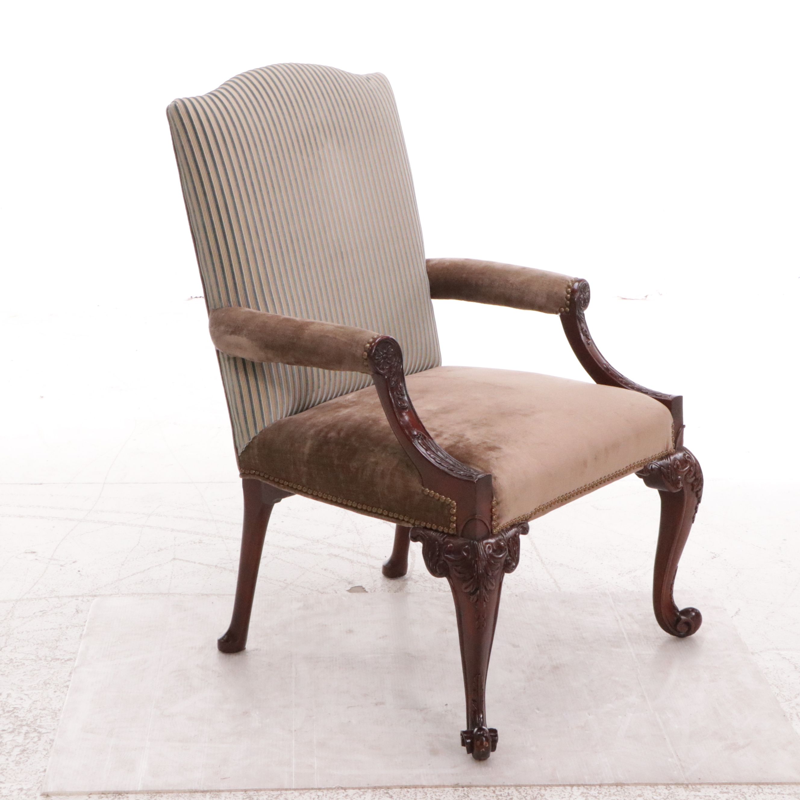 Pair of Georgian Style Mahogany Upholstered Armchairs, Early to Mid-20th Century