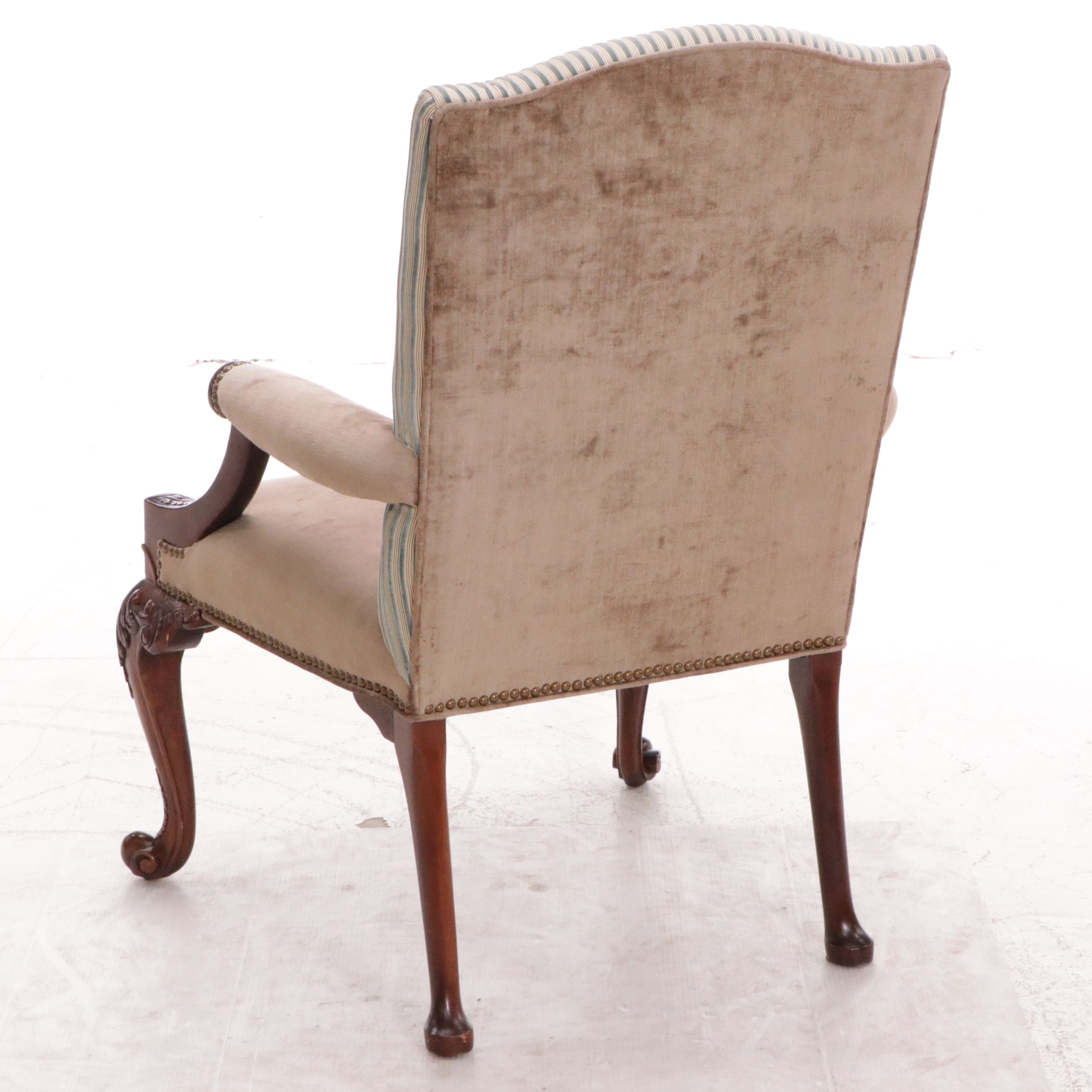 Pair of Georgian Style Mahogany Upholstered Armchairs, Early to Mid-20th Century