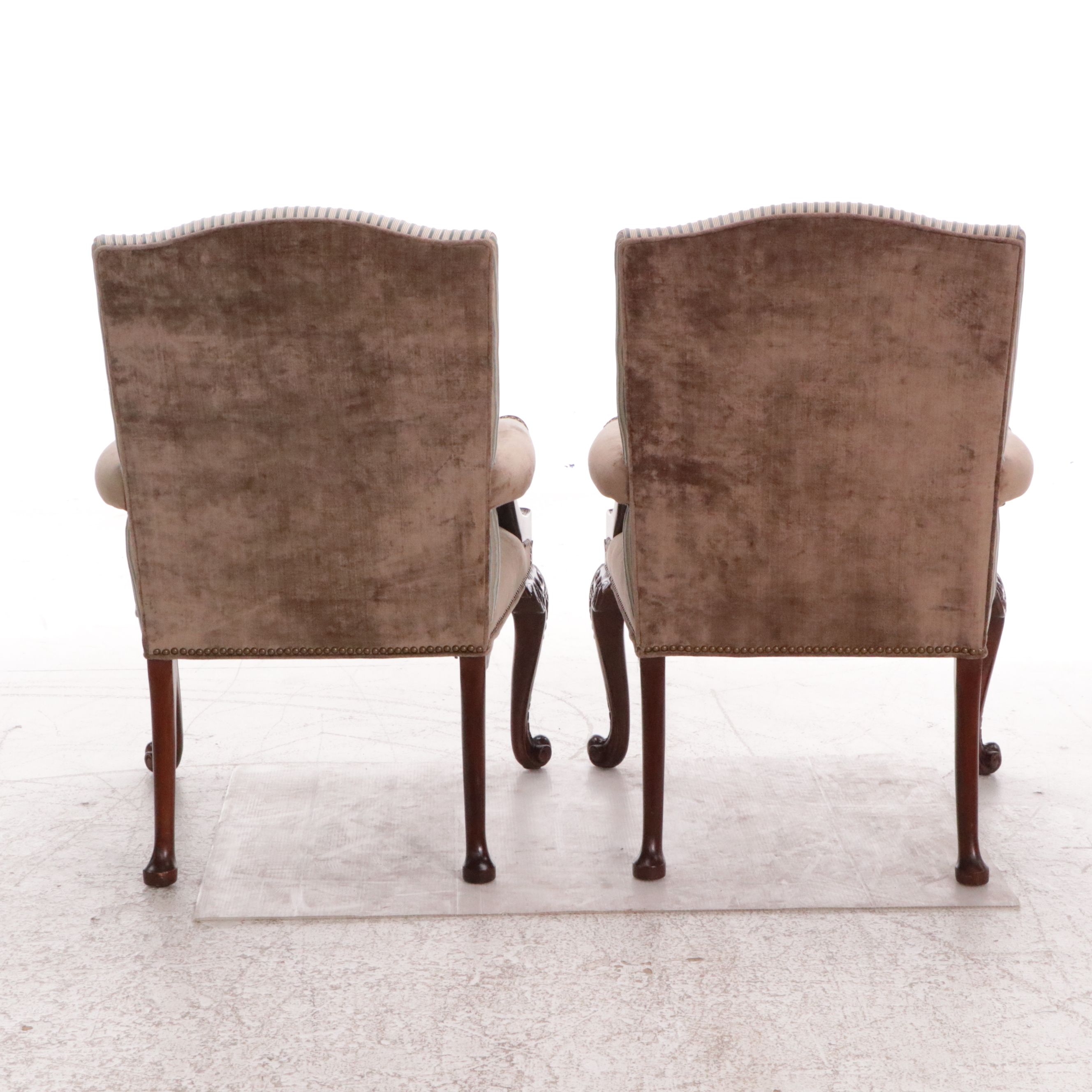 Pair of Georgian Style Mahogany Upholstered Armchairs, Early to Mid-20th Century