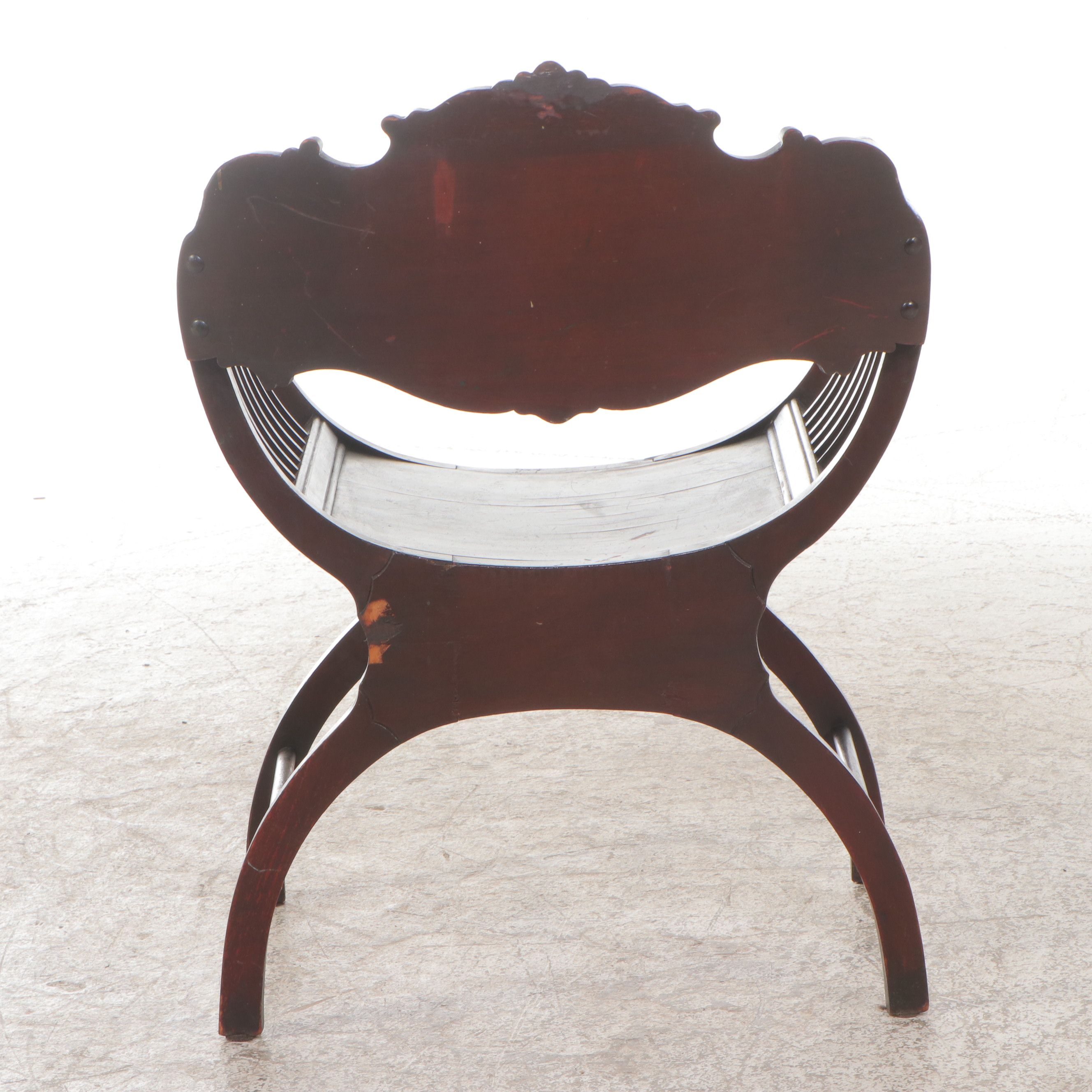 Carved Mahogany Savonarola Style Armchair, Early 20th Century